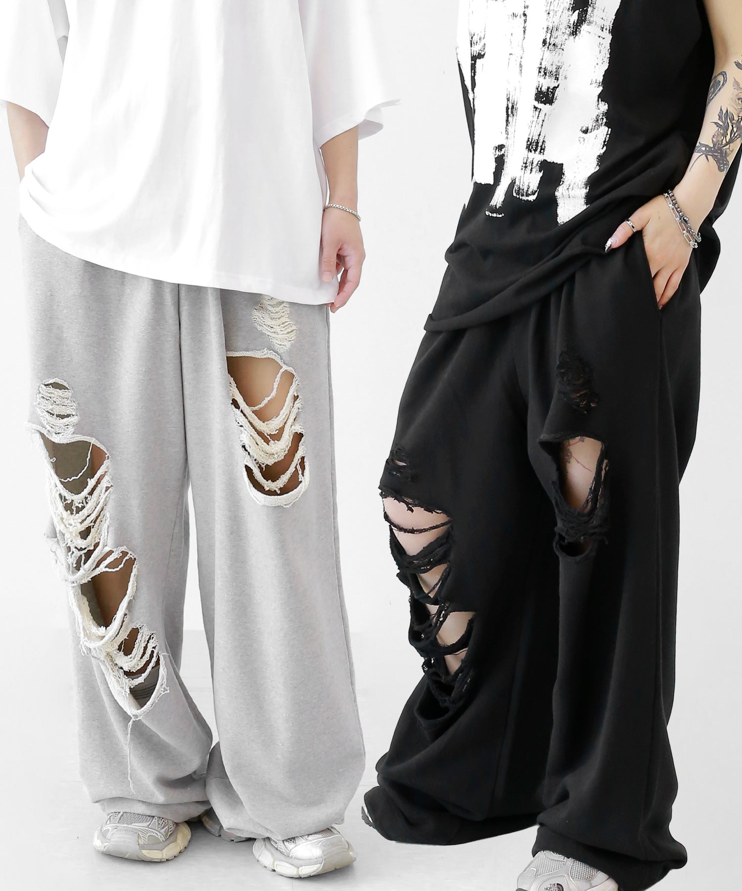 Damaged design wide sweatpants