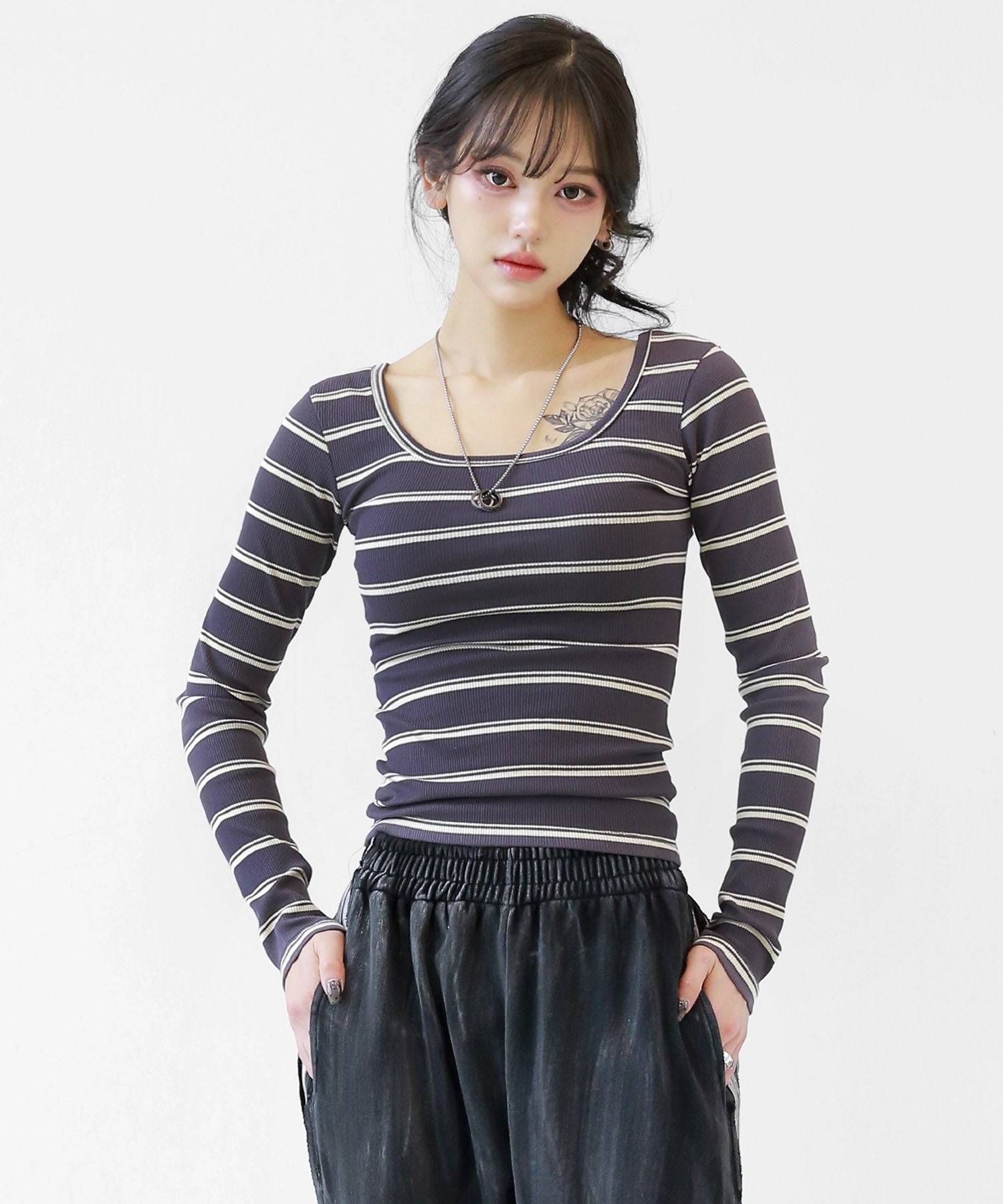 Semi-Cropped Multi-Stripe Long Sleeve Top