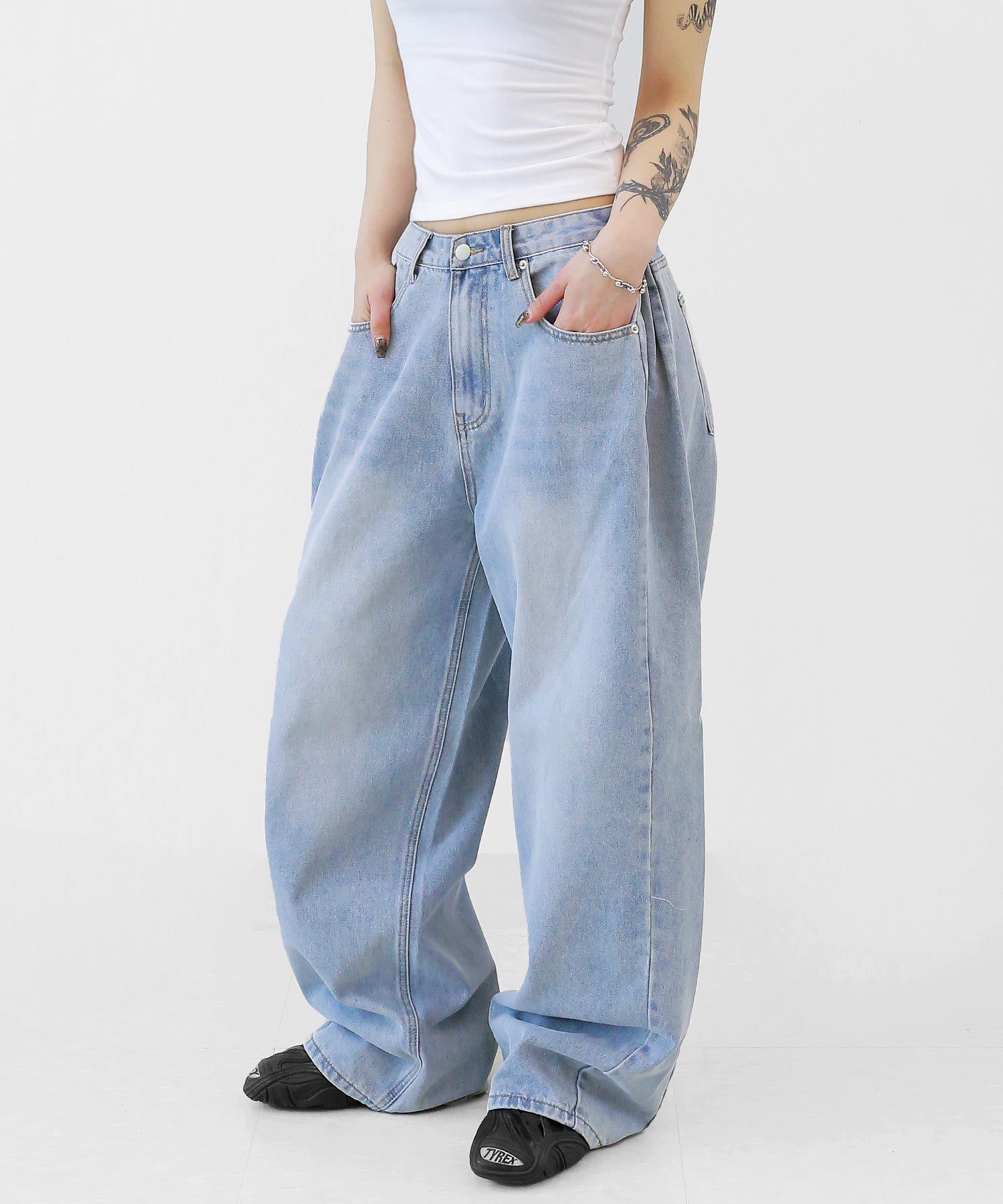Pintuck Wide Denim Pants
