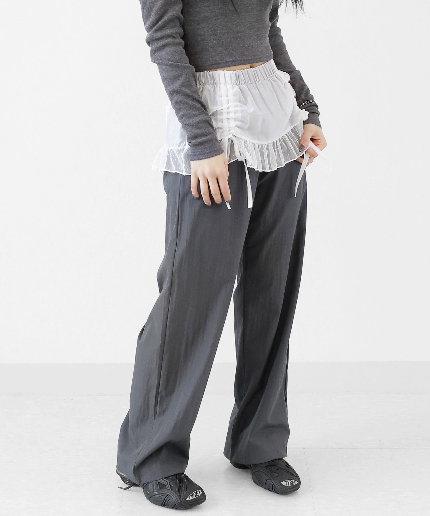 Layered Frill Wide-Leg Pants