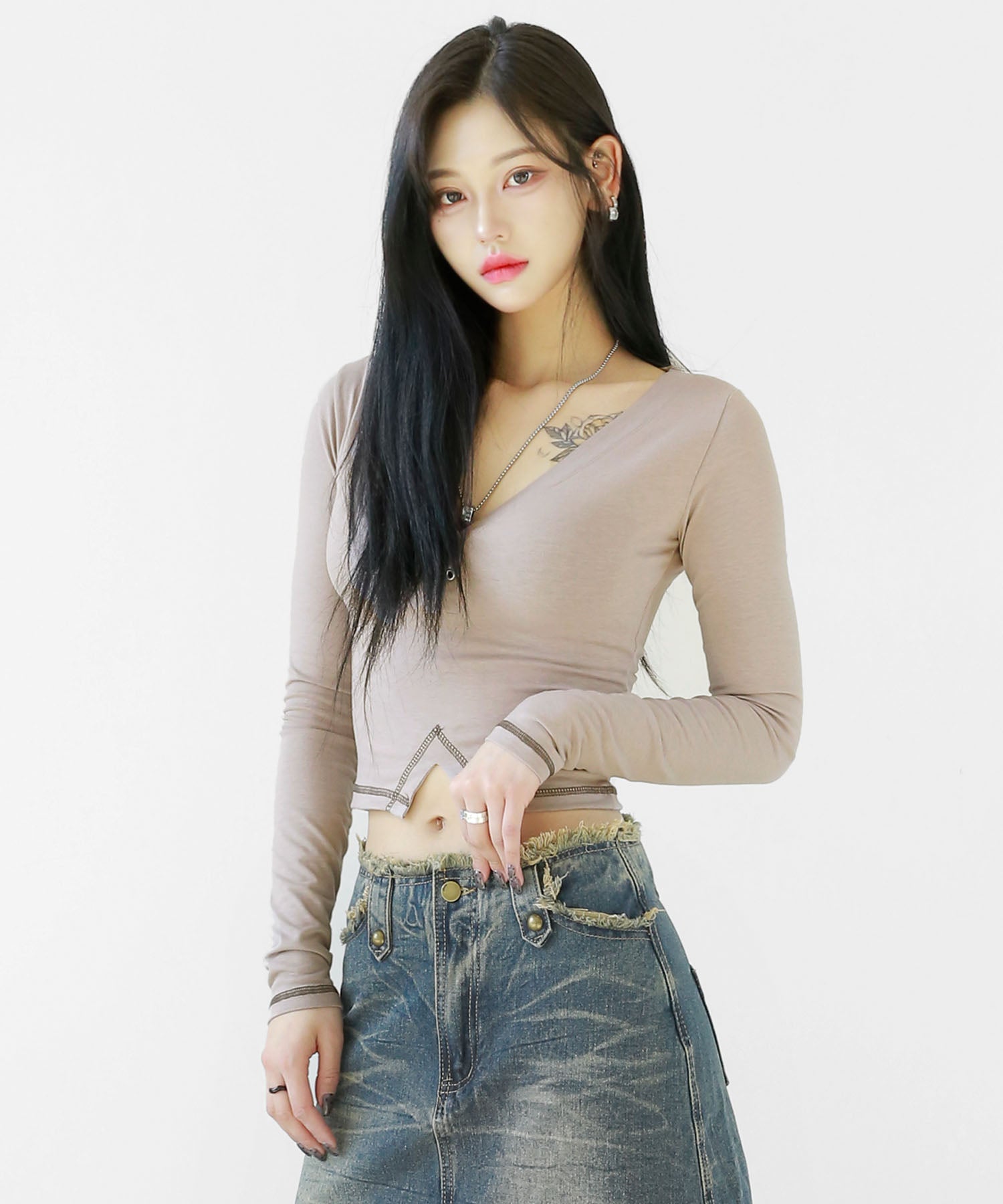 Deep V-Neck Cutout Cropped Top