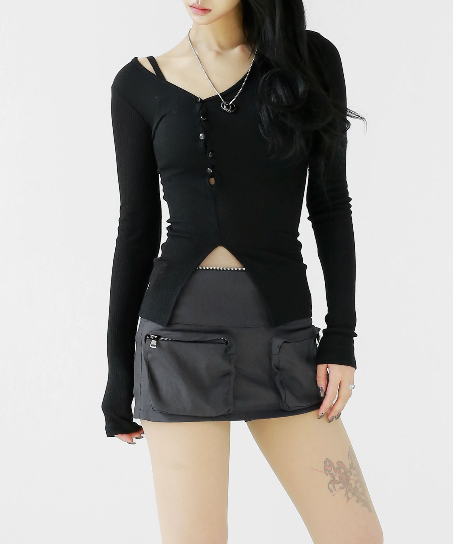 Asymmetric V-Neck Long Sleeve Top