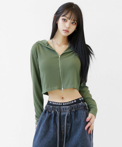 minsobi Heaven’s Night Back Print Cropped Zip Hoodie