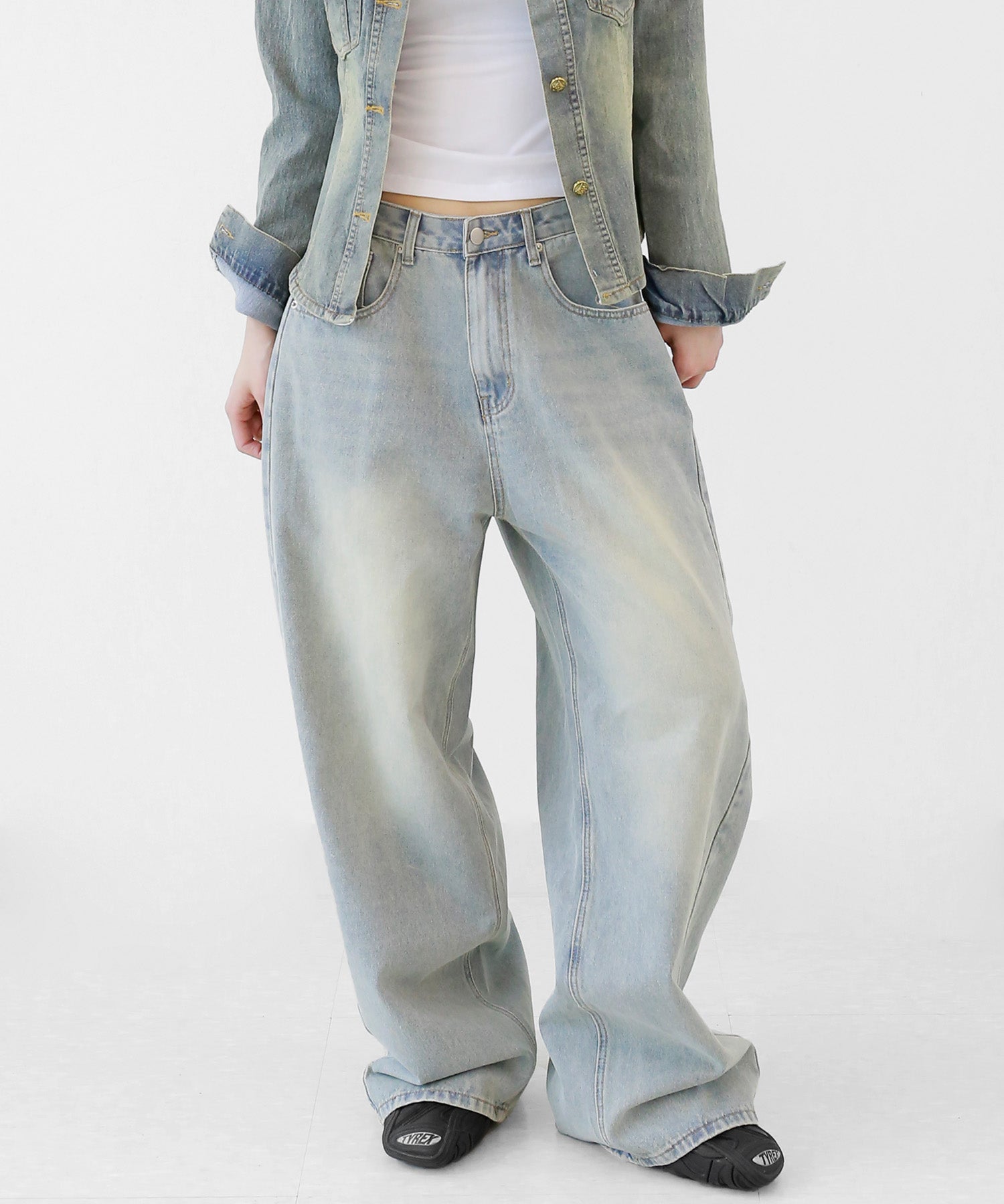 Pintuck Wide Denim Pants