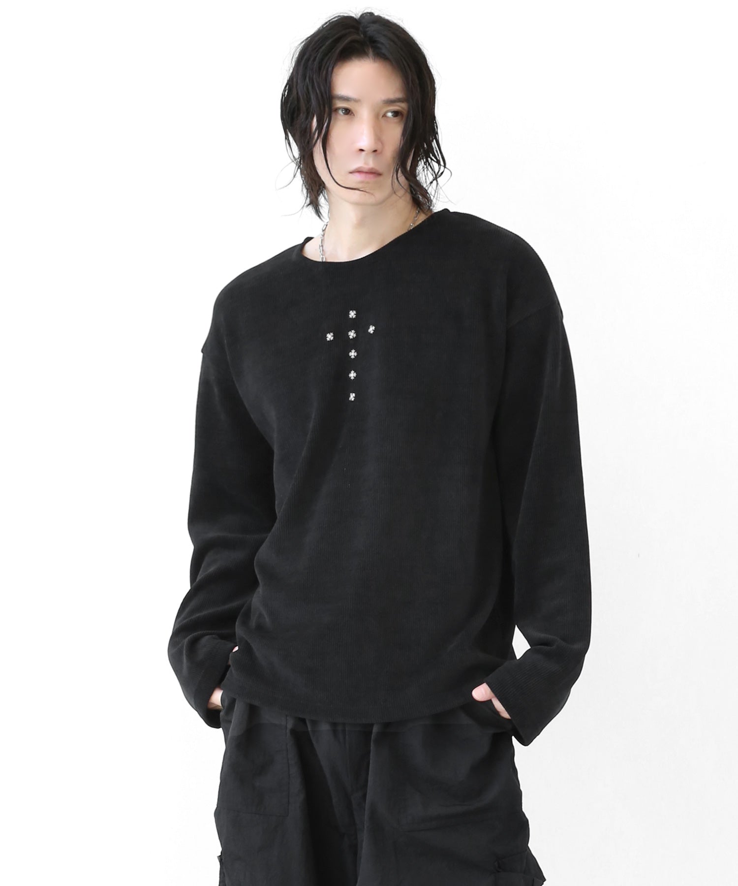 Cross Studded Velour Corduroy Top