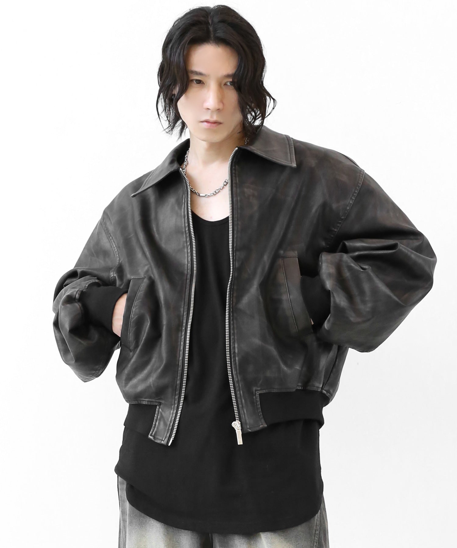 Washed Zip Leather Blouson