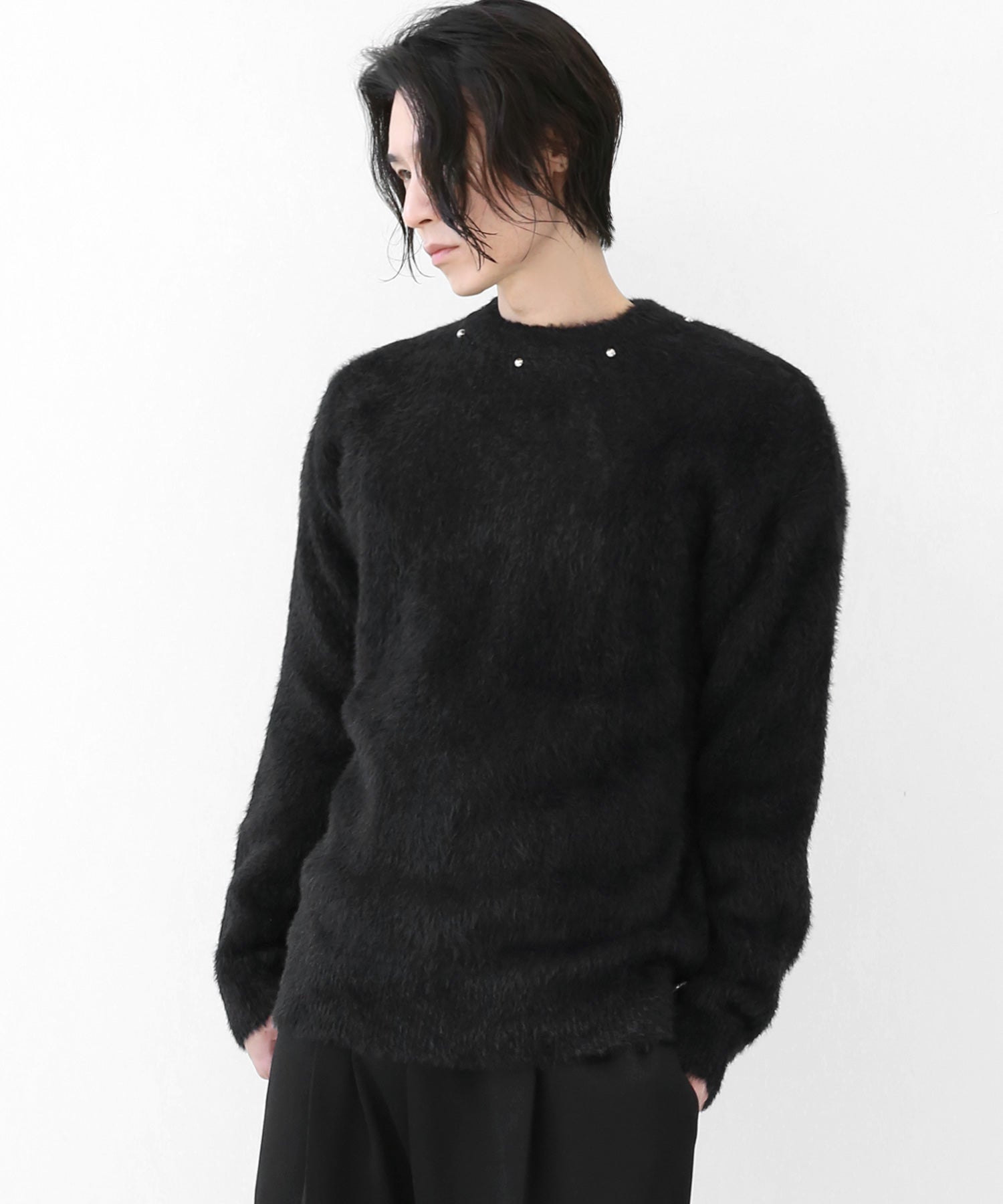 Pearl-Studded Shaggy Knit Top