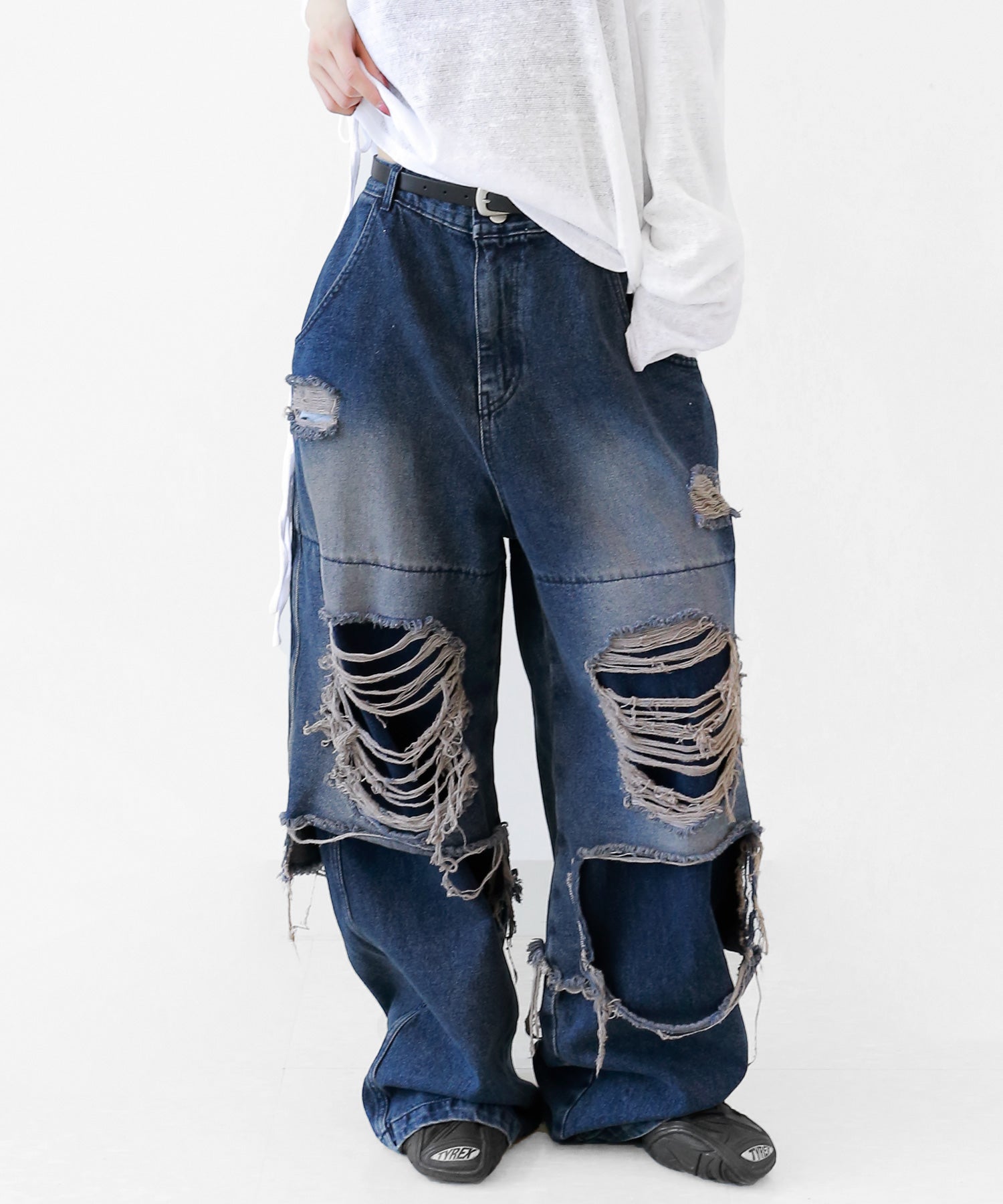minsobi Double Dis denim wide pants