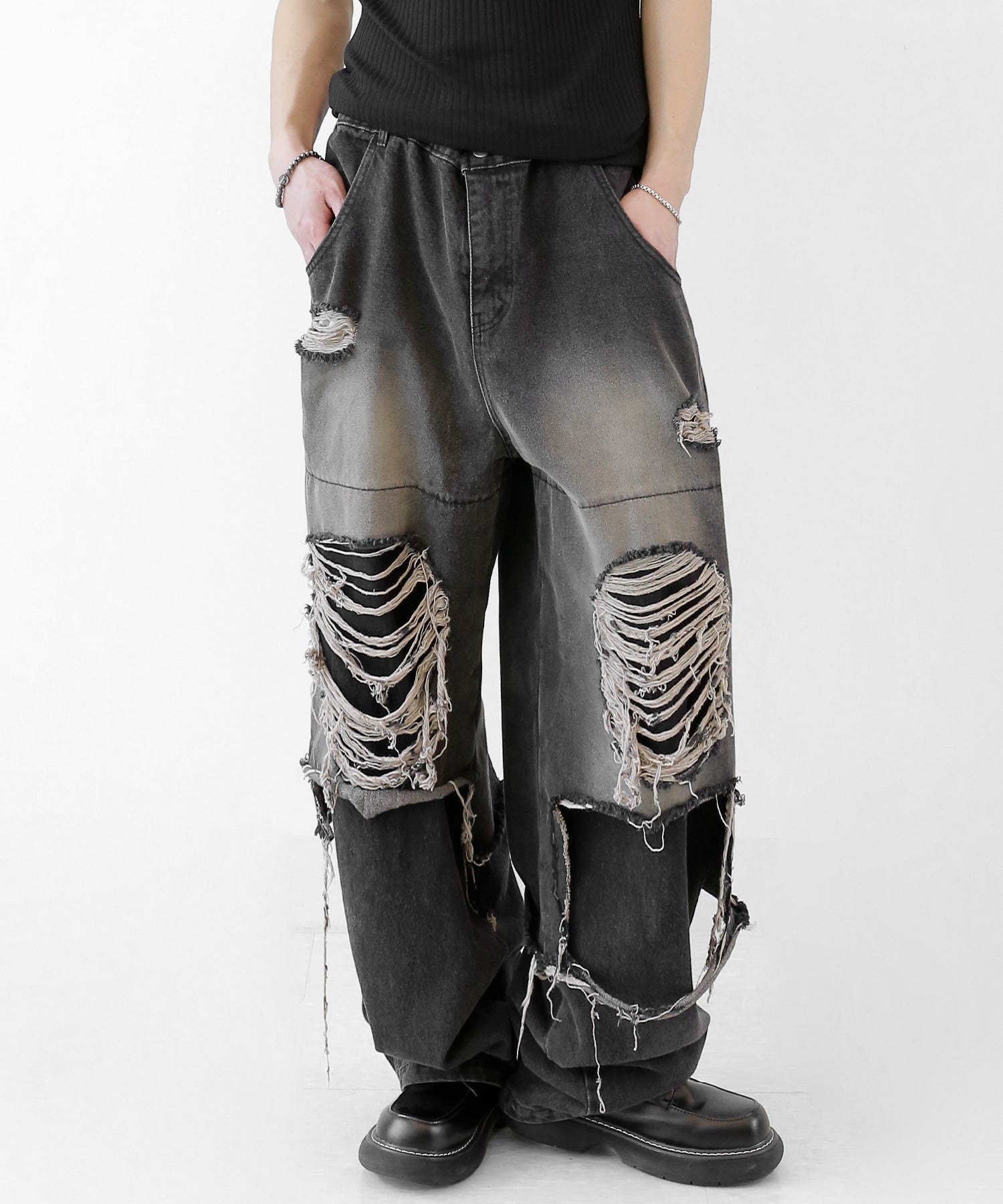 minsobi Double Dis denim wide pants