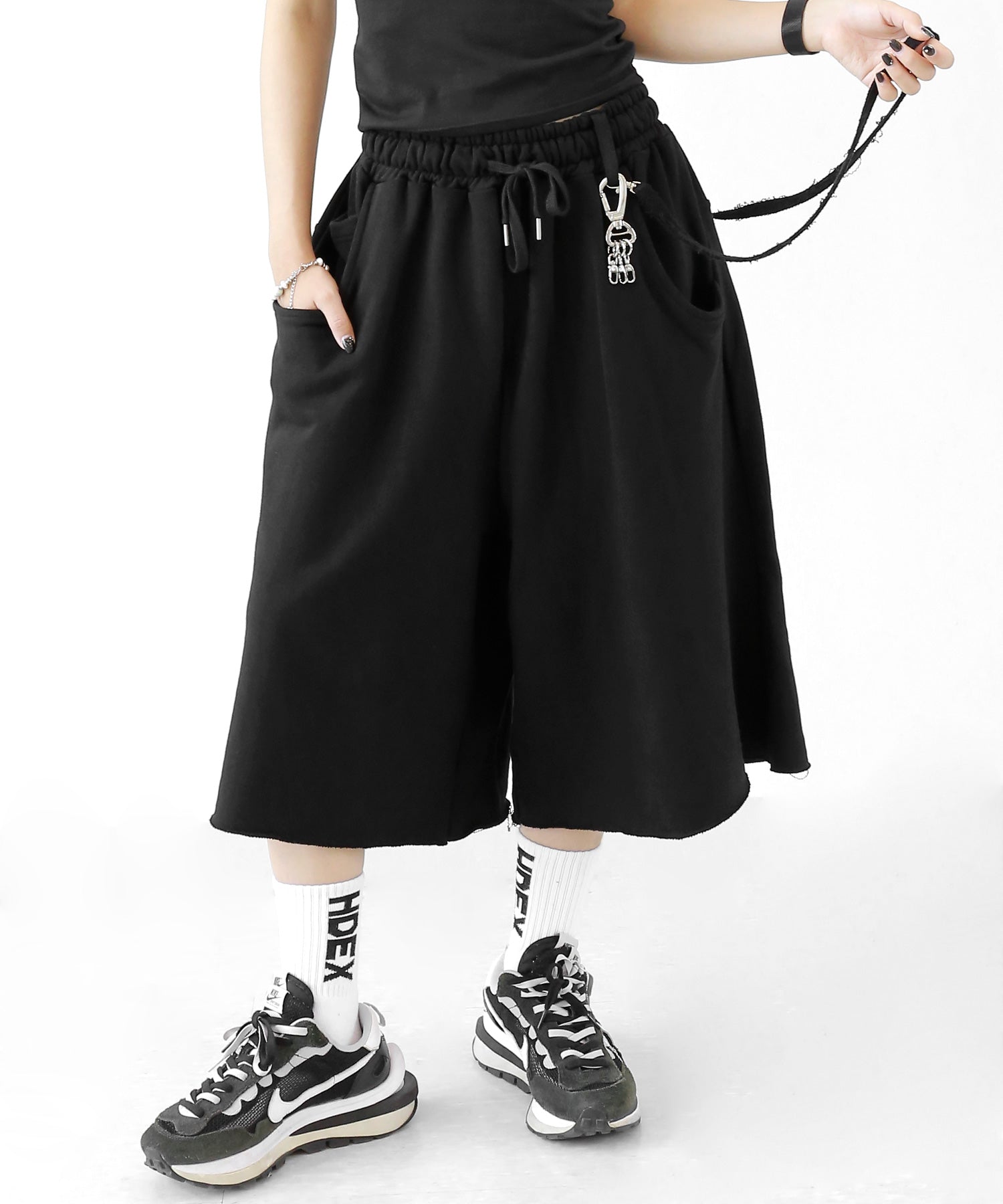 Rope Strap Raw Hem Sweat Shorts