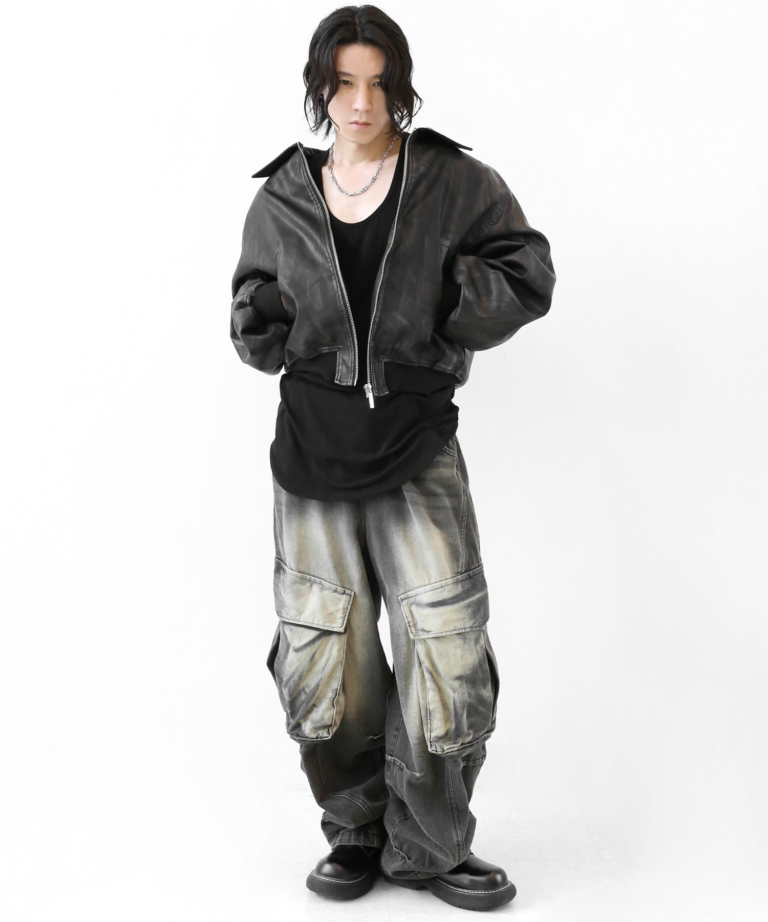 Washed Zip Leather Blouson