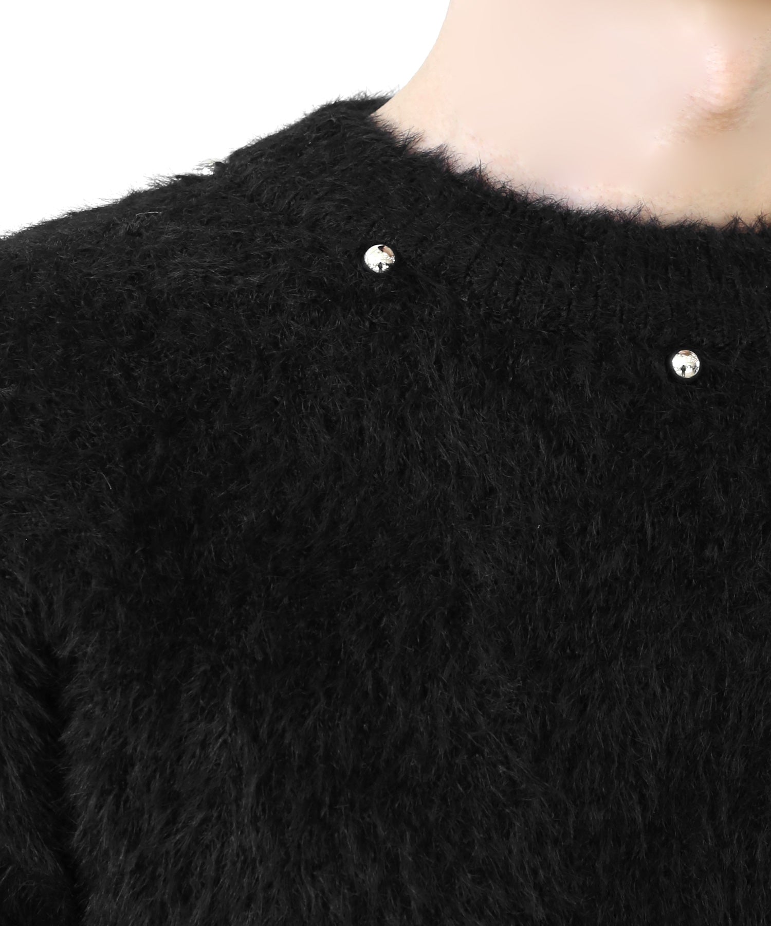 Pearl-Studded Shaggy Knit Top