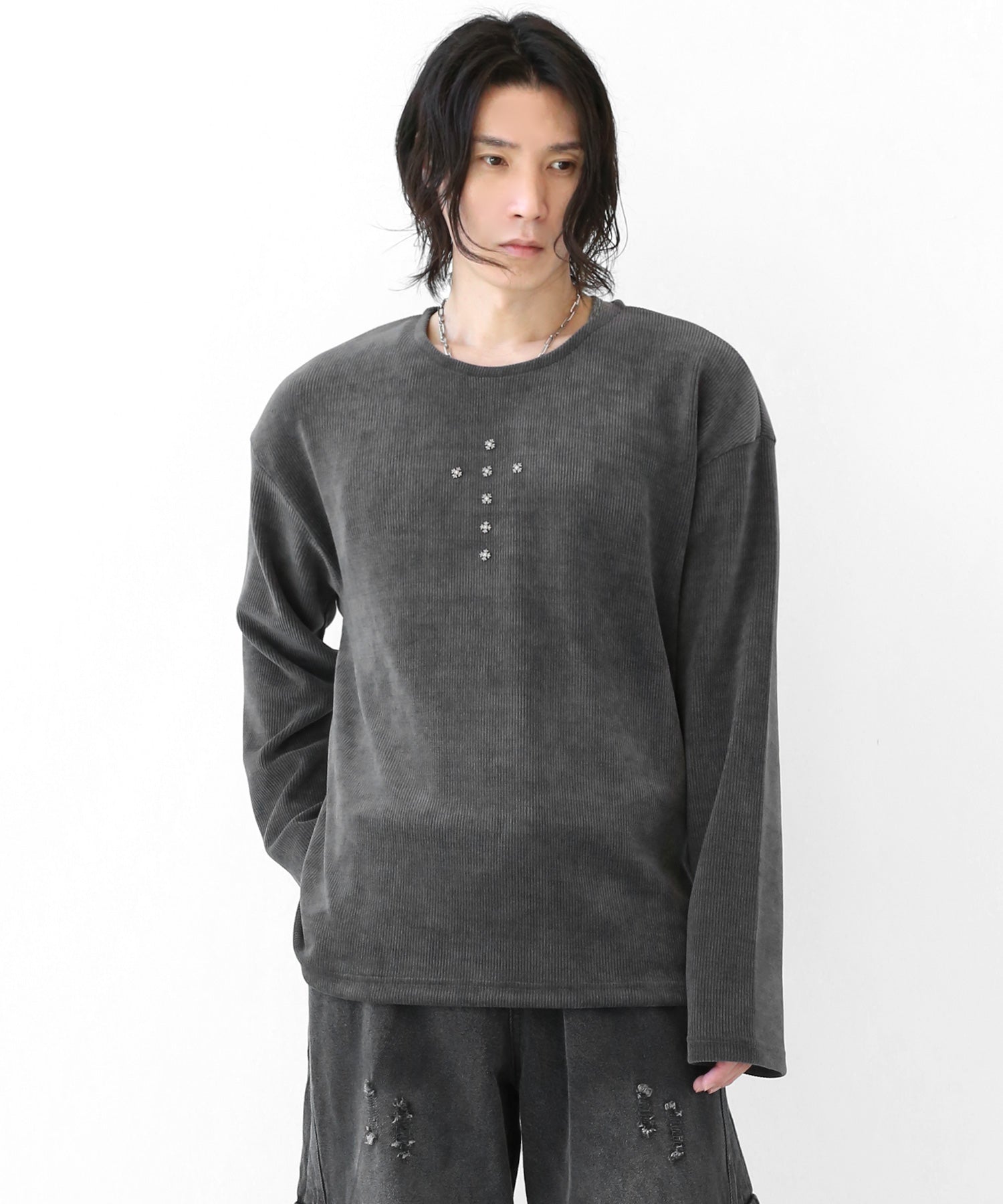 Cross Studded Velour Corduroy Top