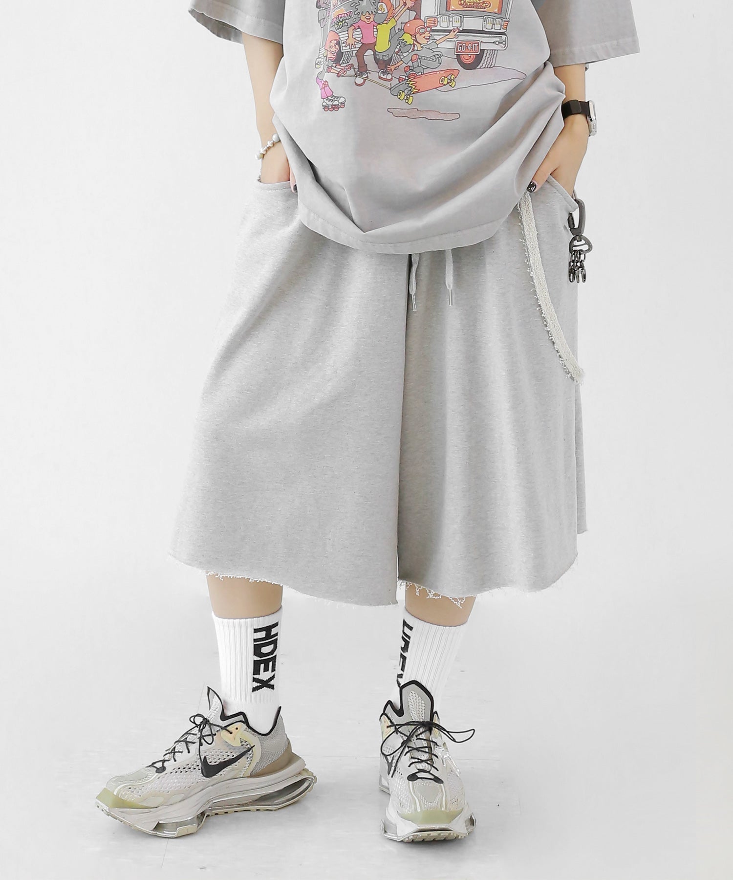 Rope Strap Raw Hem Sweat Shorts