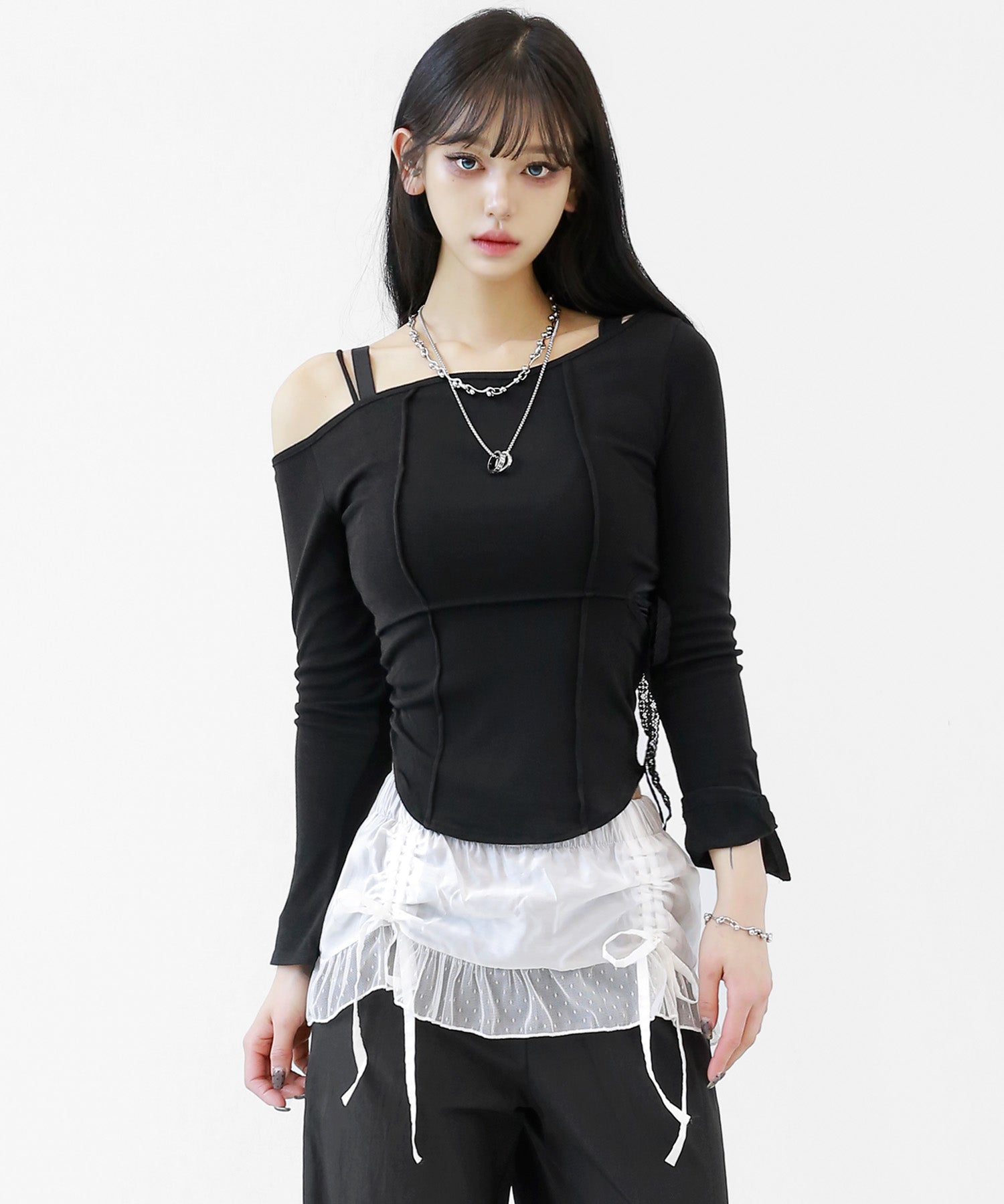 Asymmetrical Lace-Tail One Shoulder Top