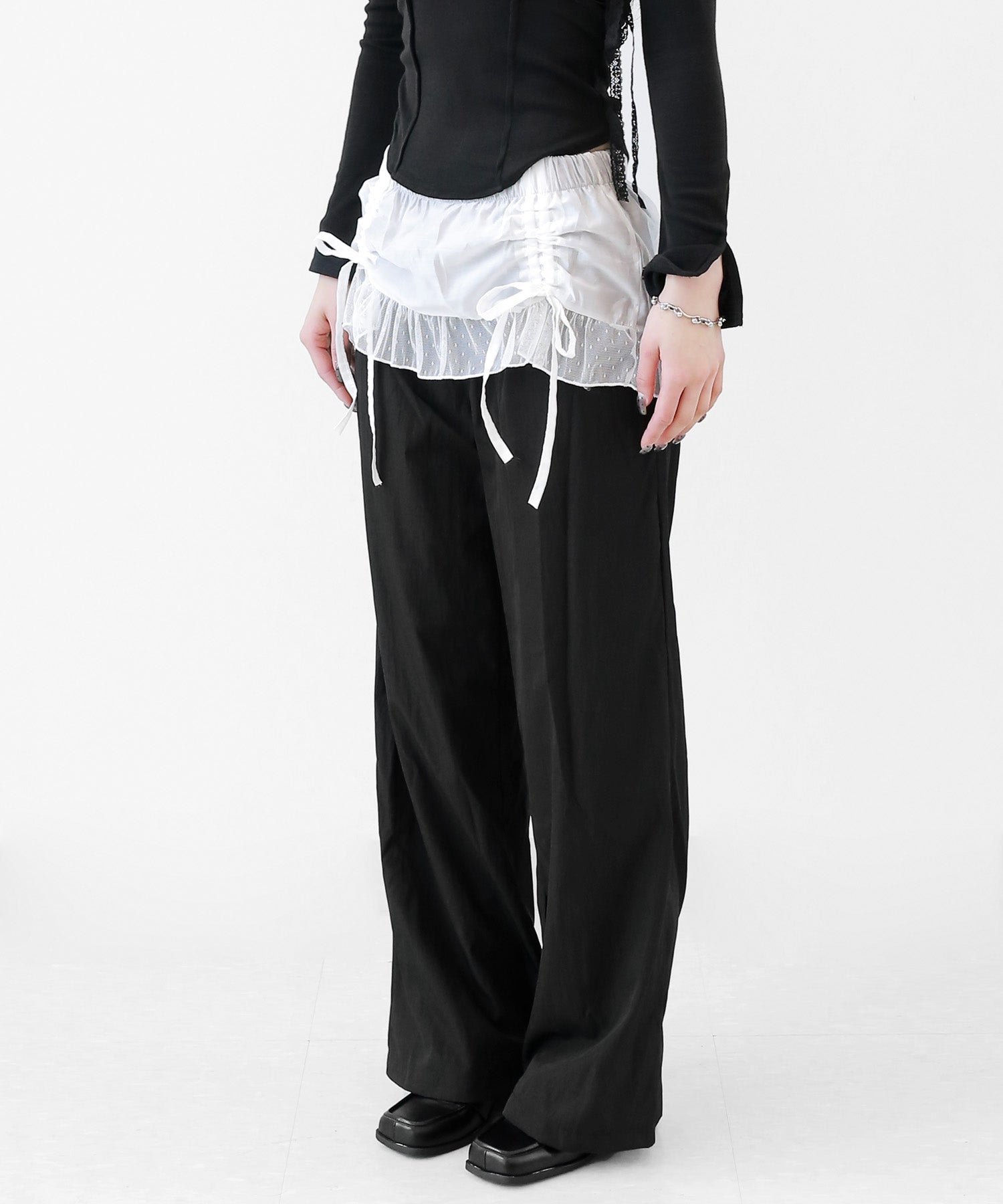 Layered Frill Wide-Leg Pants