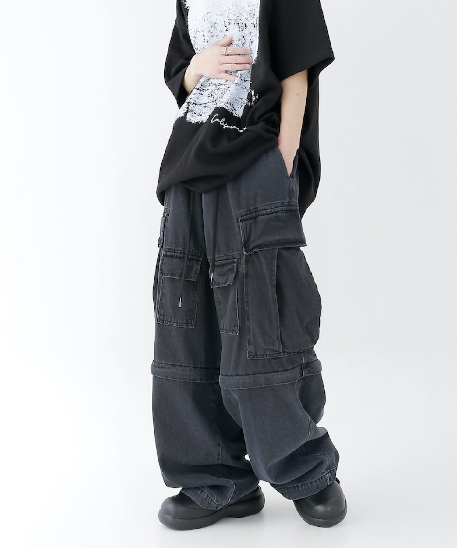 Denim Wide Cargo Pants