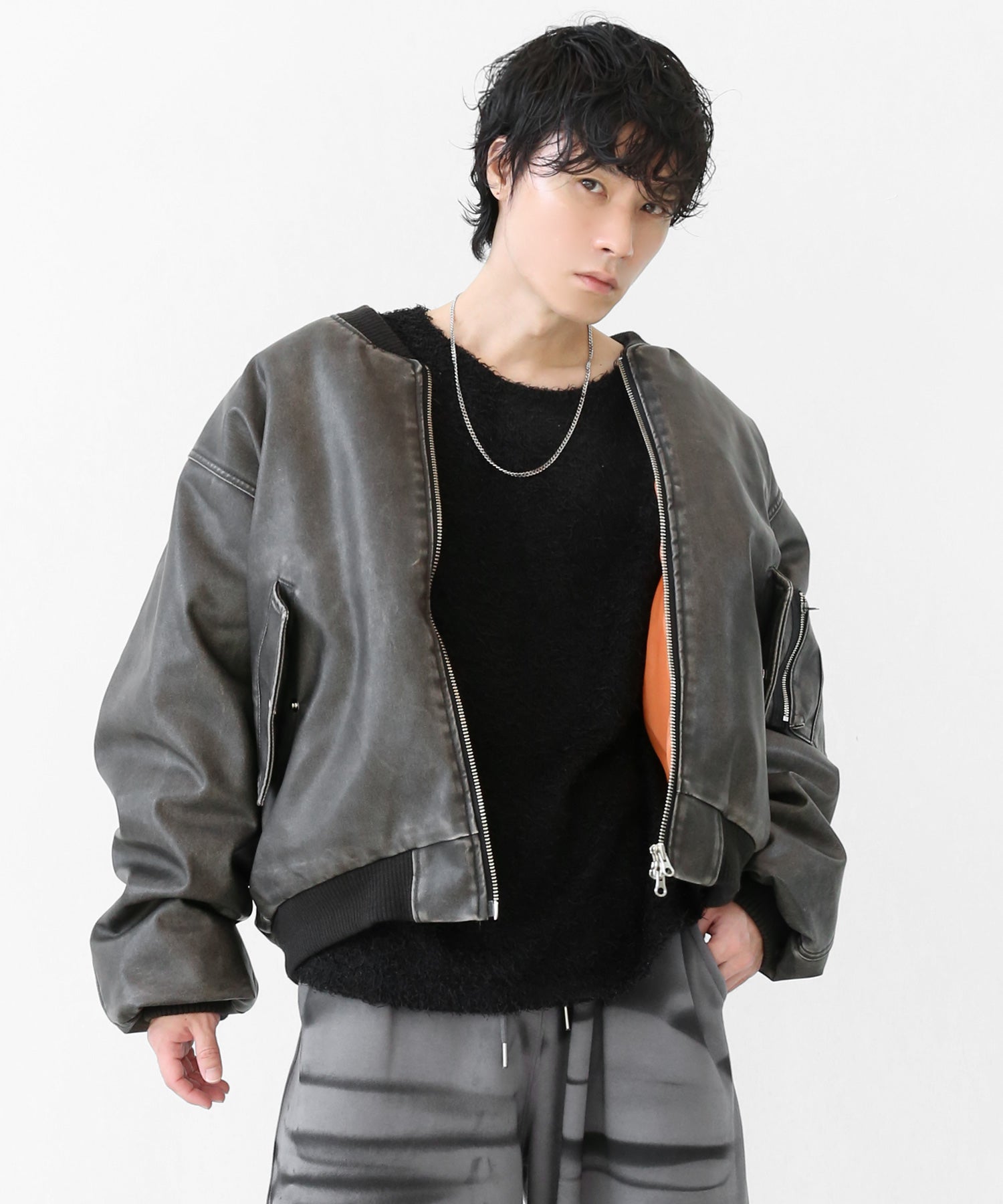 Vintage-Look Eco Leather Padded MA-1 Jacket