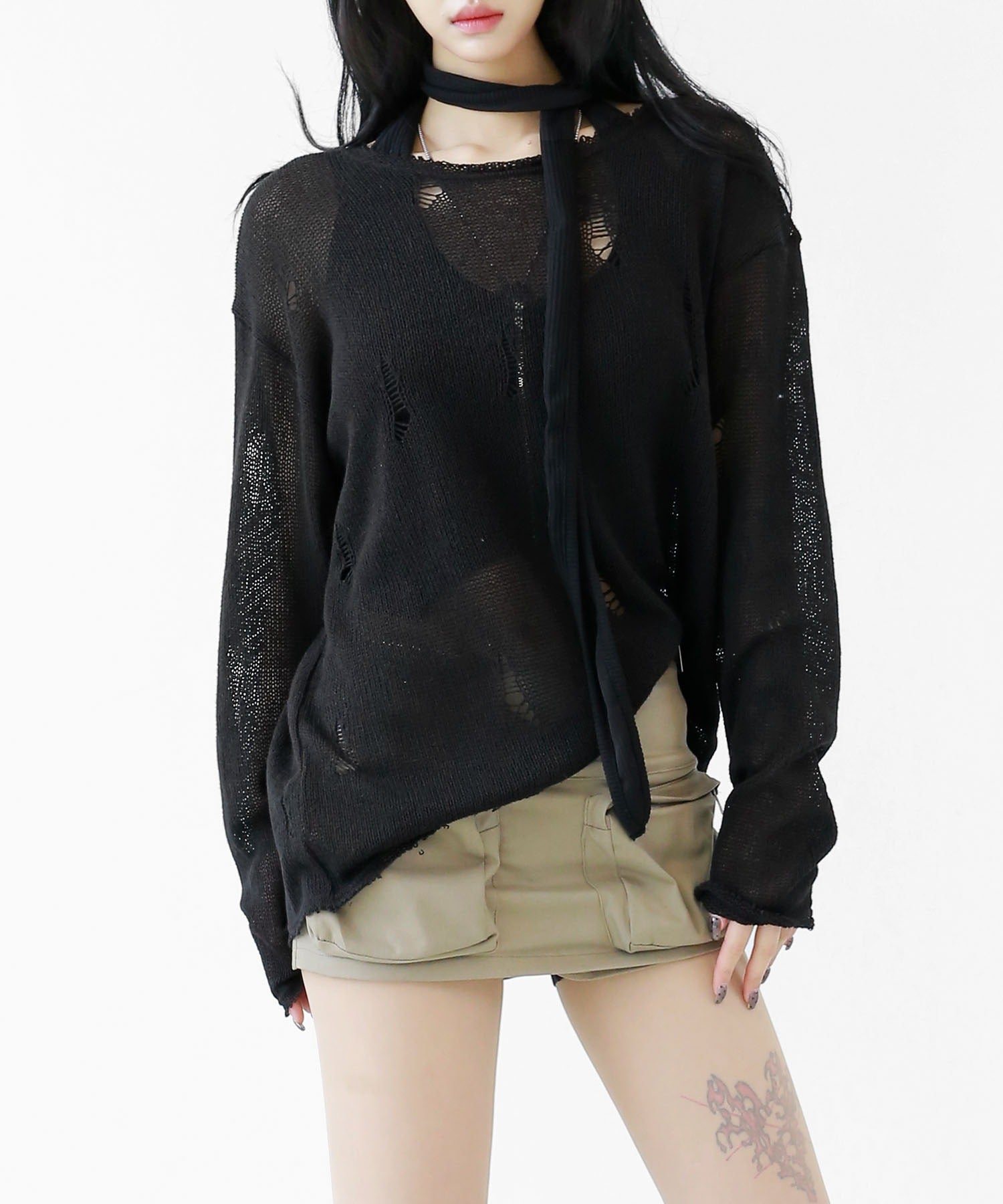 Distressed long sleeve knit