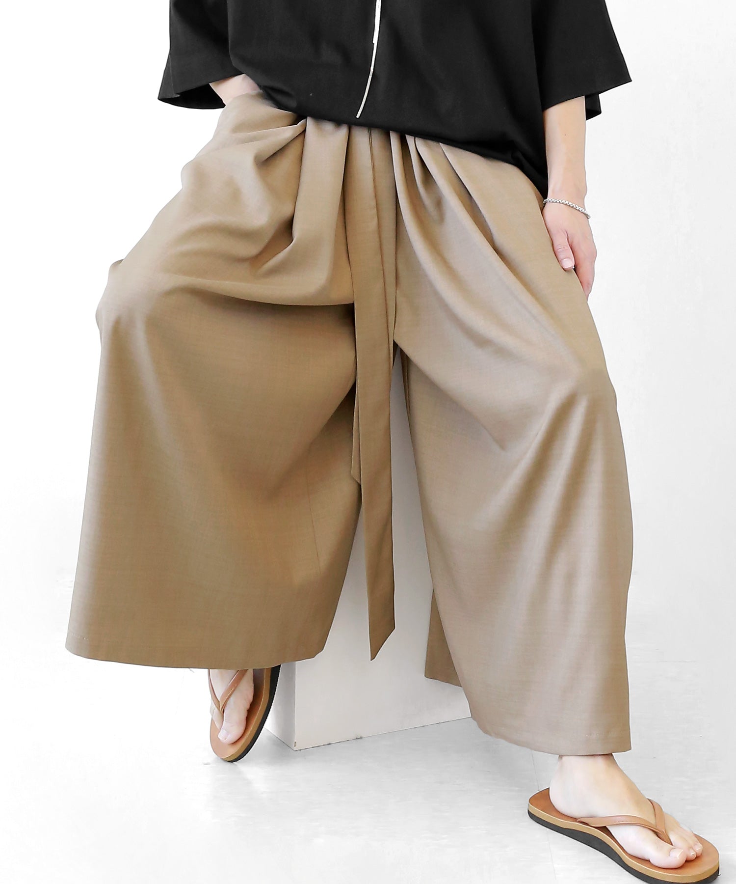 Pleated Strap Wide Pants