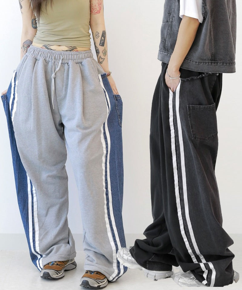 Denim Mix Side-Line Pants