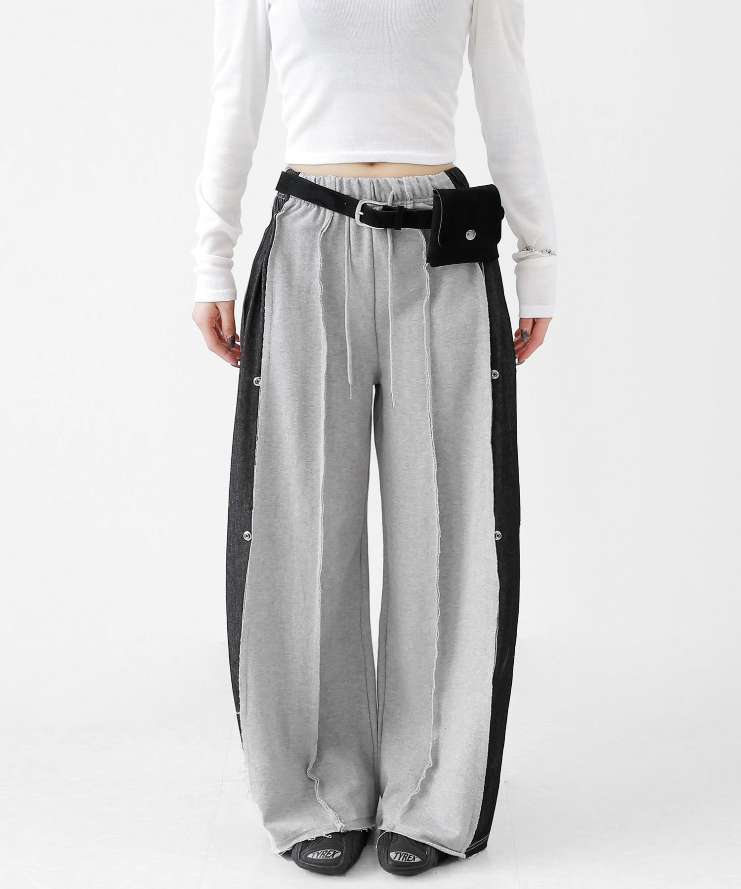 Mixed Fabric Wide-Leg Sweatpants