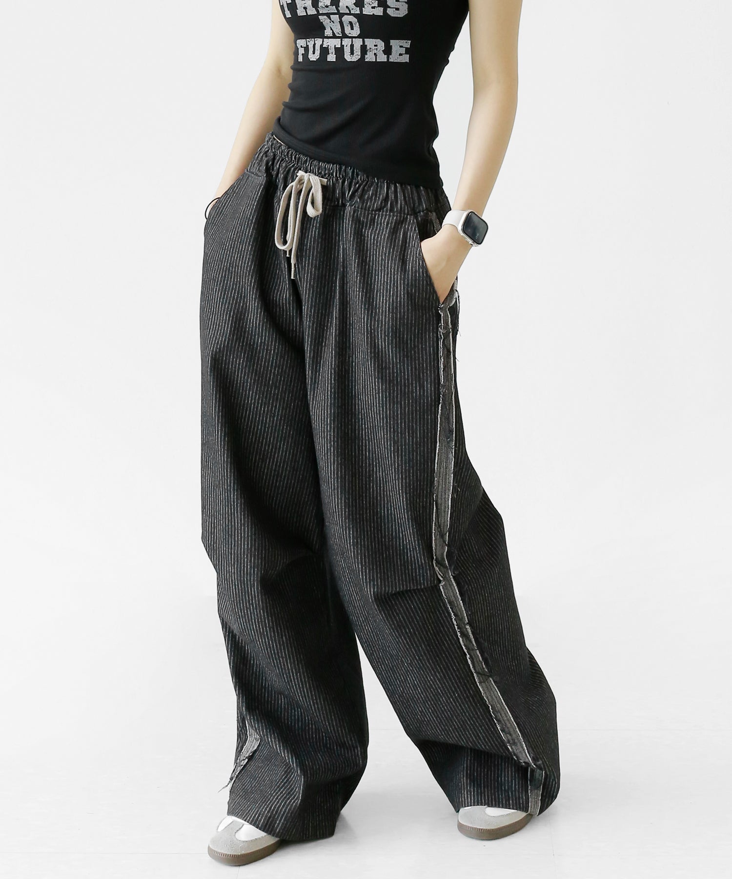 Striped vintage wide denim pants