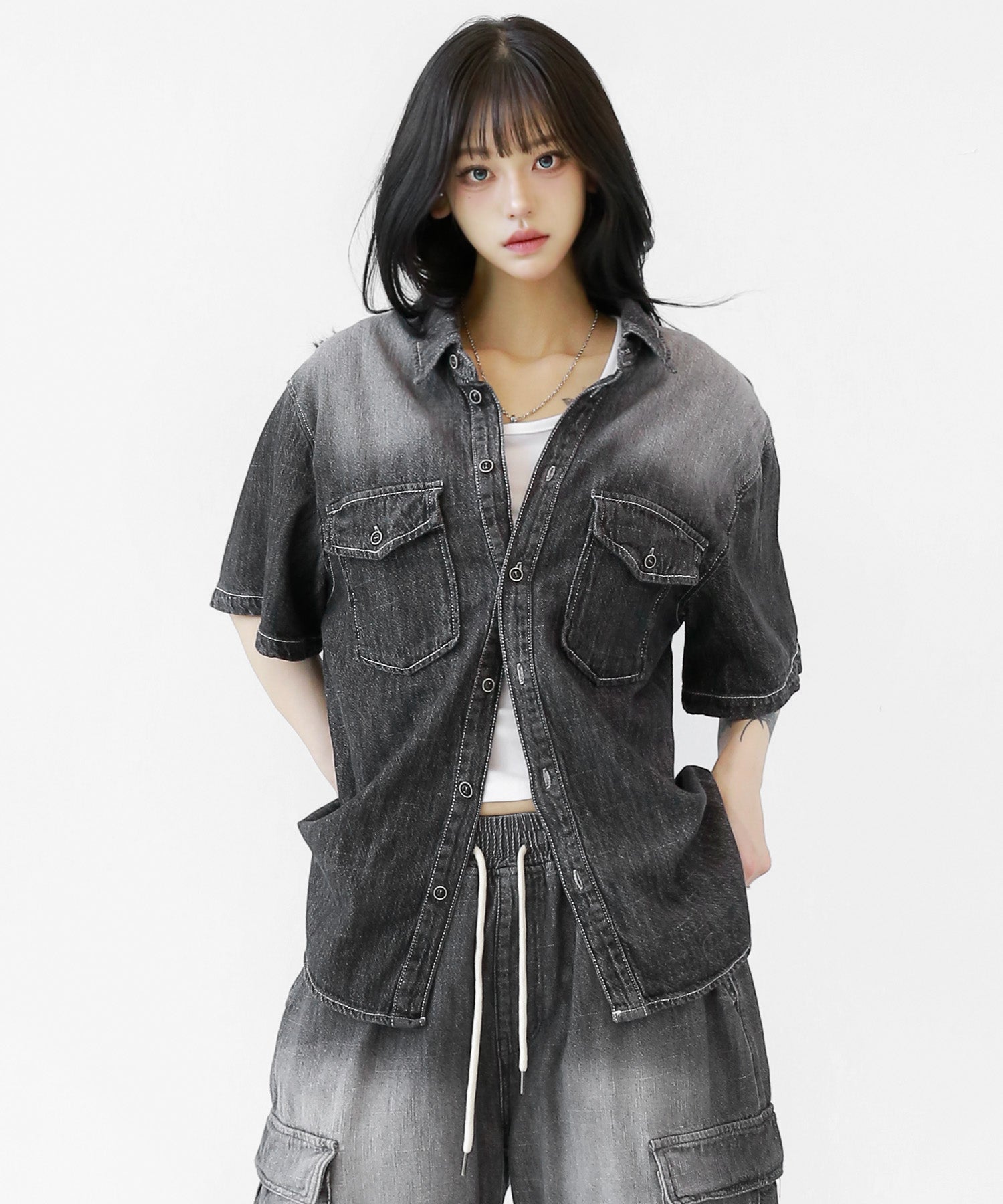 minsobi Retro gradient denim shirt