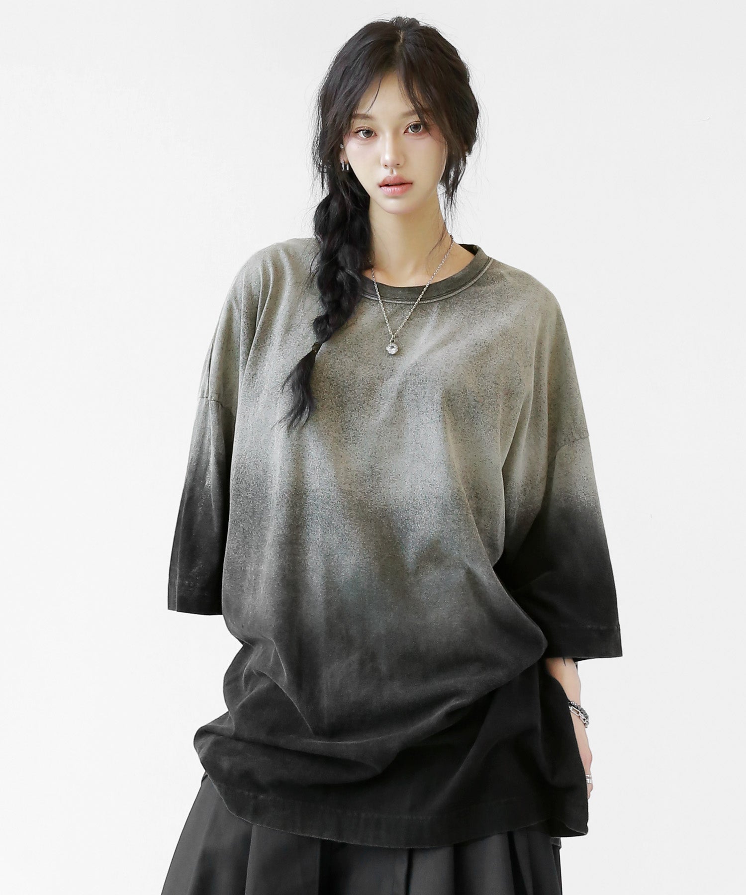 Gradient vintage processed short sleeve T-shirt