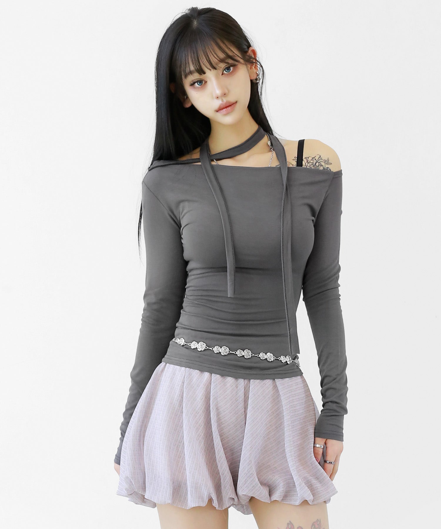 One-Shoulder Tie Scarf Top