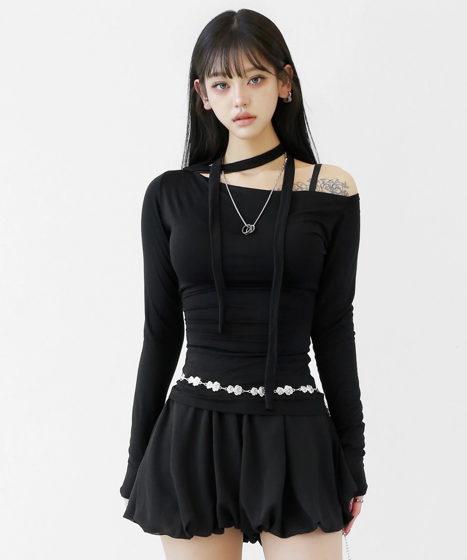 One-Shoulder Tie Scarf Top