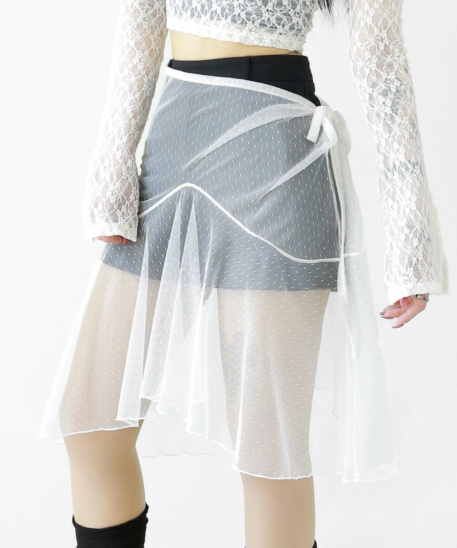 Dot Lace Wrap Skirt – Sheer Layered Statement Piece