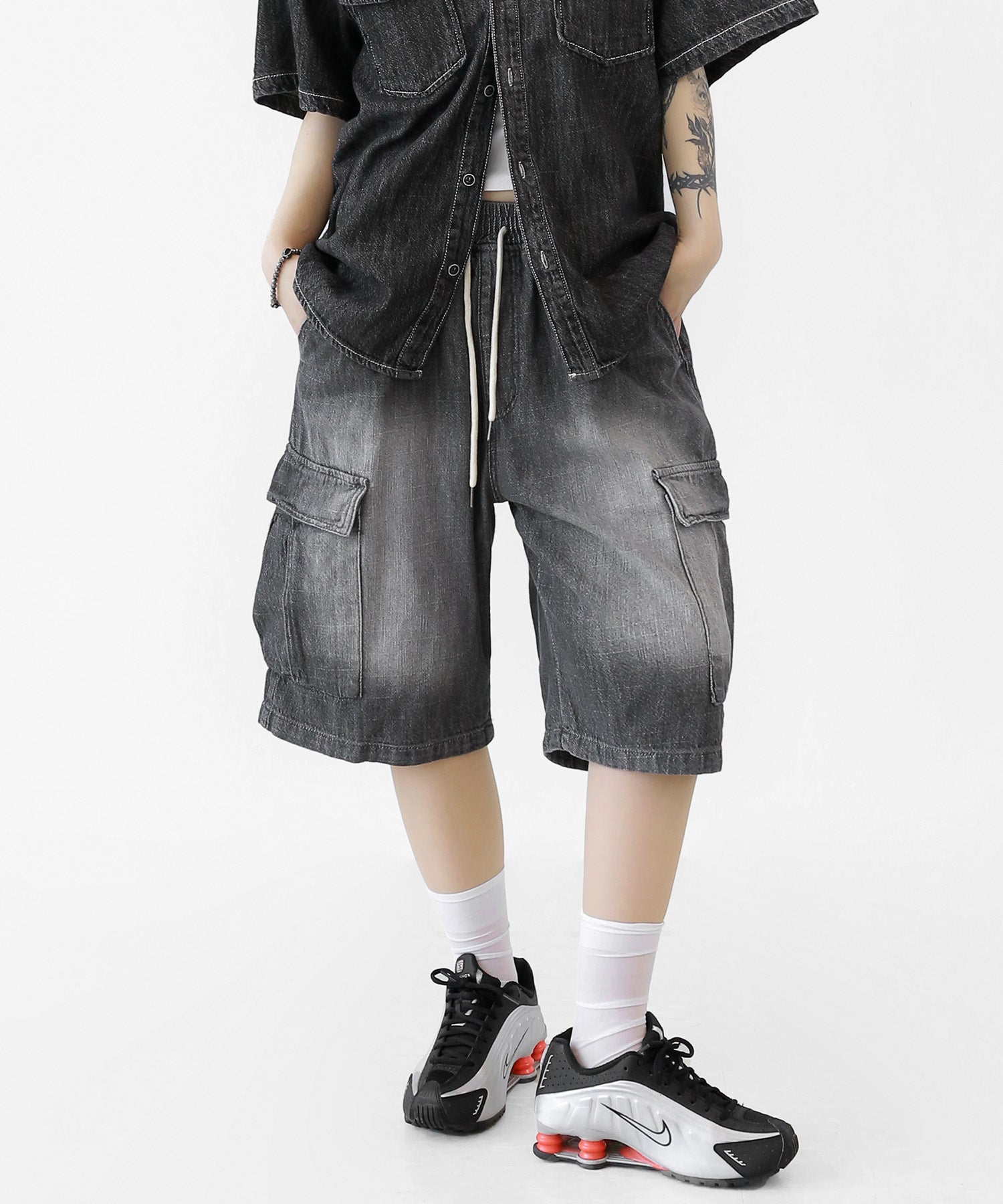 Retro Gradient Denim Bermuda Shorts