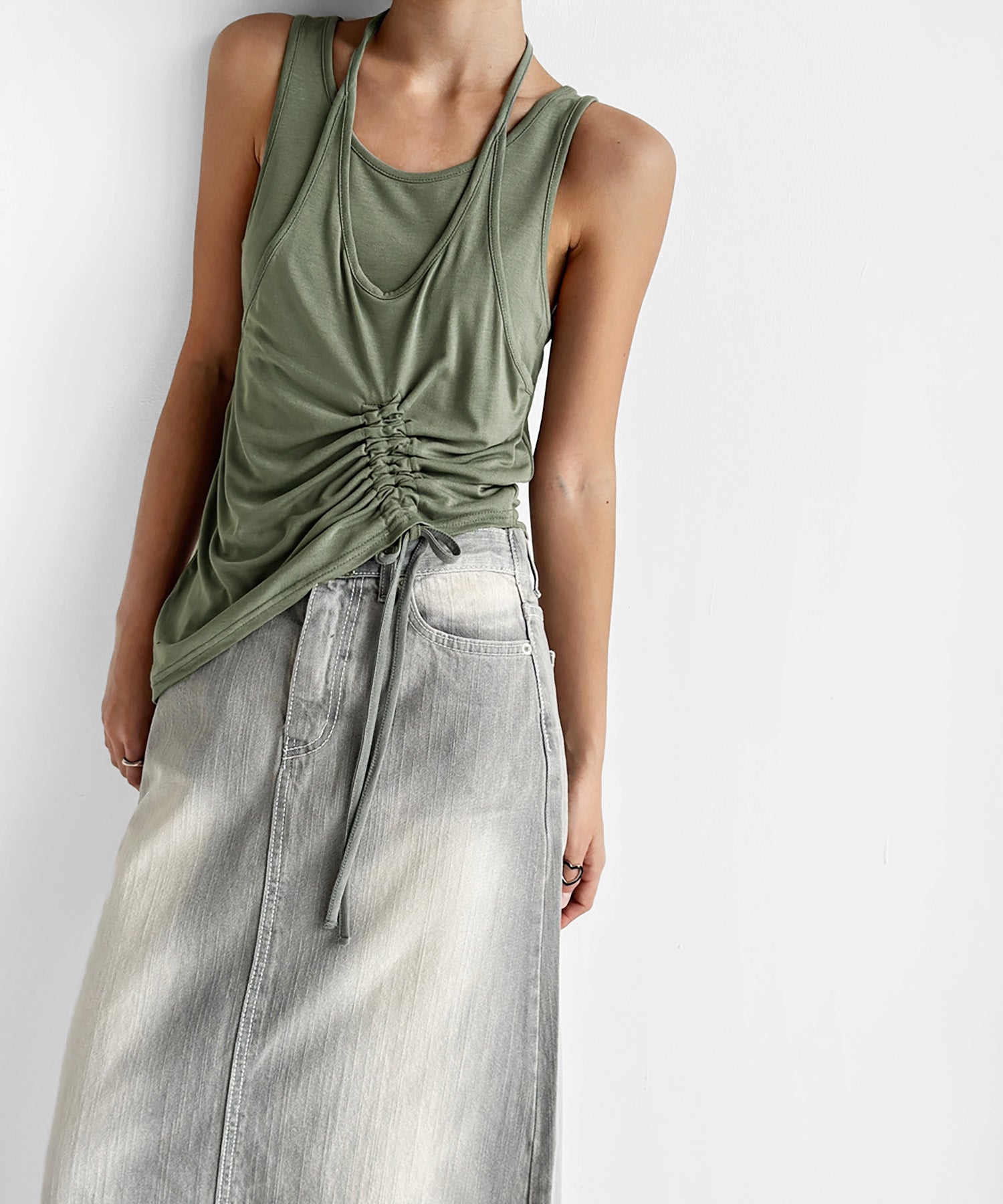 Layered Shirring Sleeveless Top