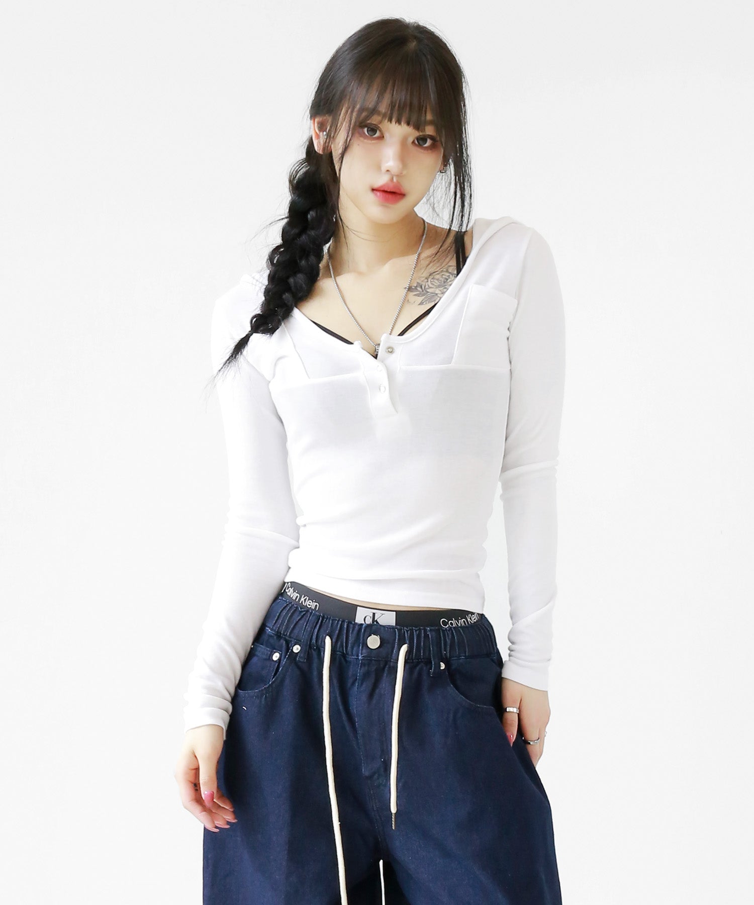 Deep Henry Neck Hoodie T-Shirt