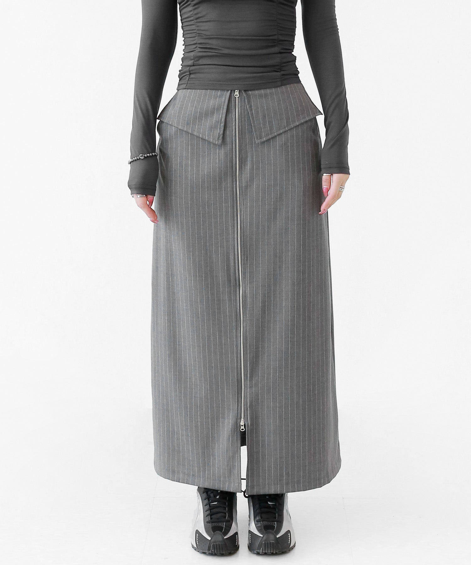 Striped 2-way long skirt