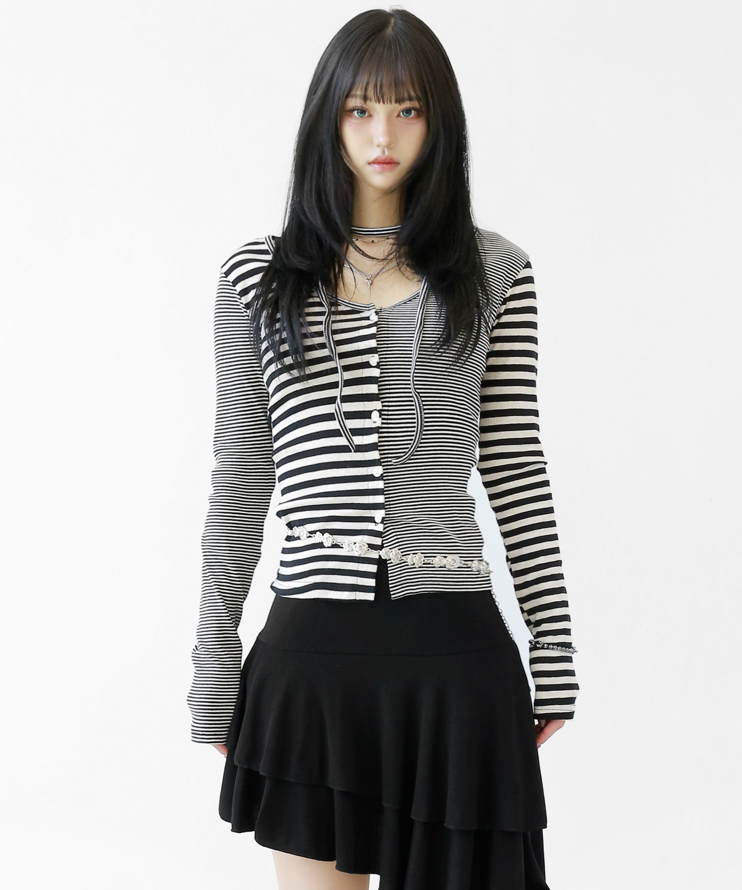 minsobi Asym Stripe Tie-Strap Top