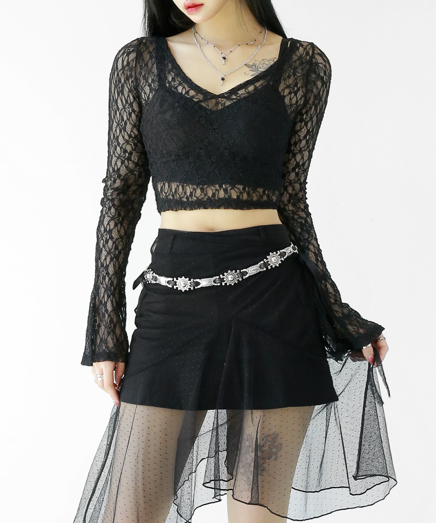 Lace Cropped Slim-Fit Top