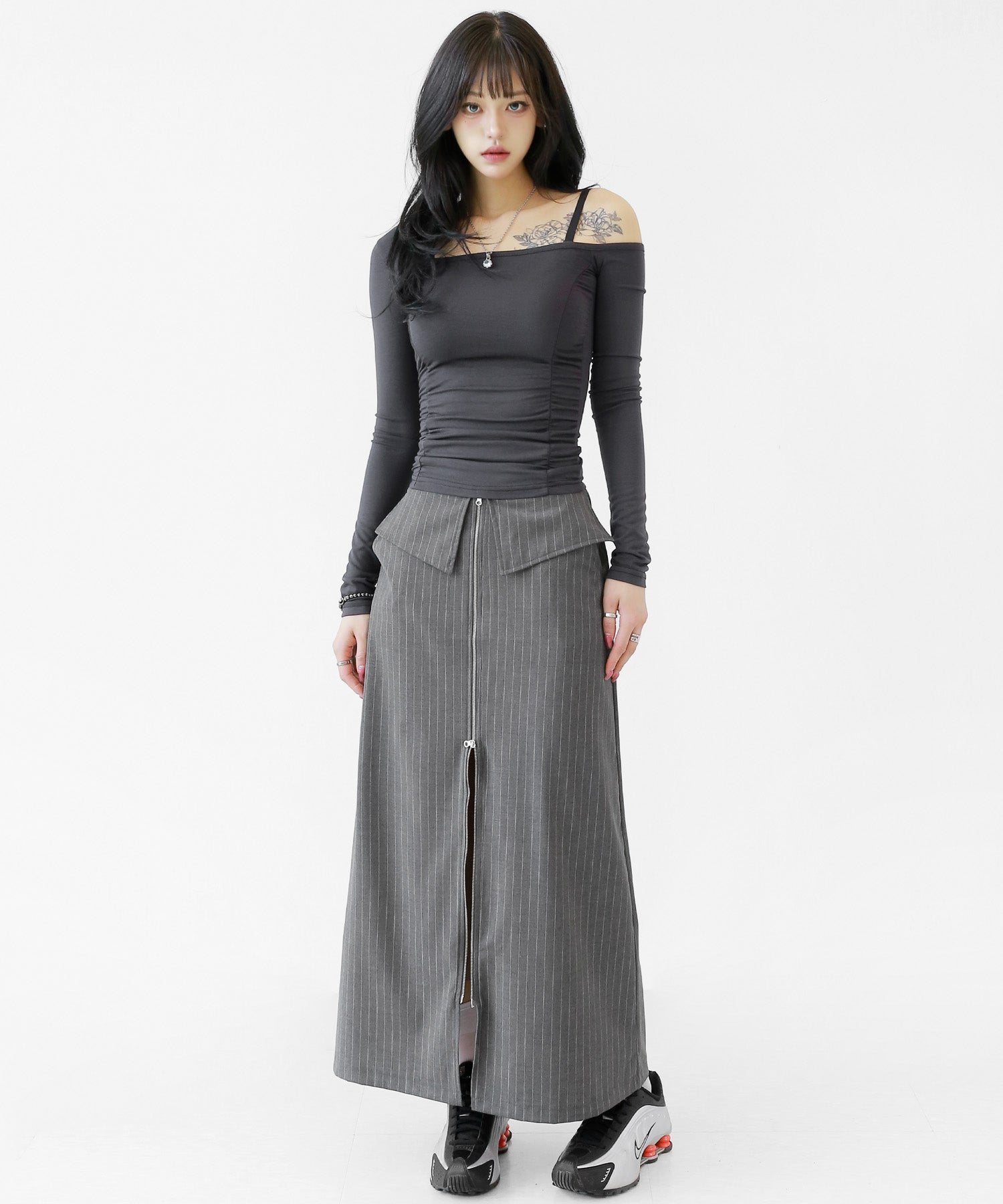 Striped 2-way long skirt