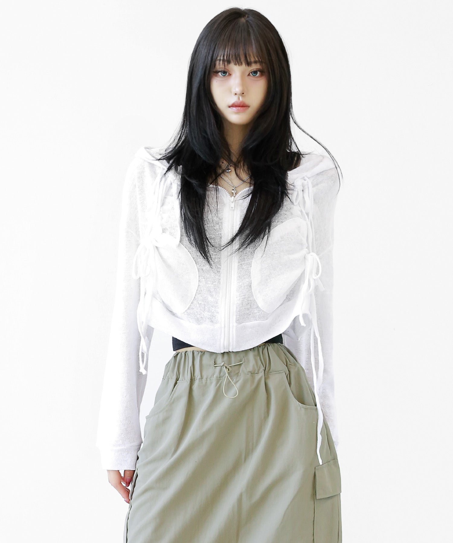 Sheer Linen Cropped Hoodie