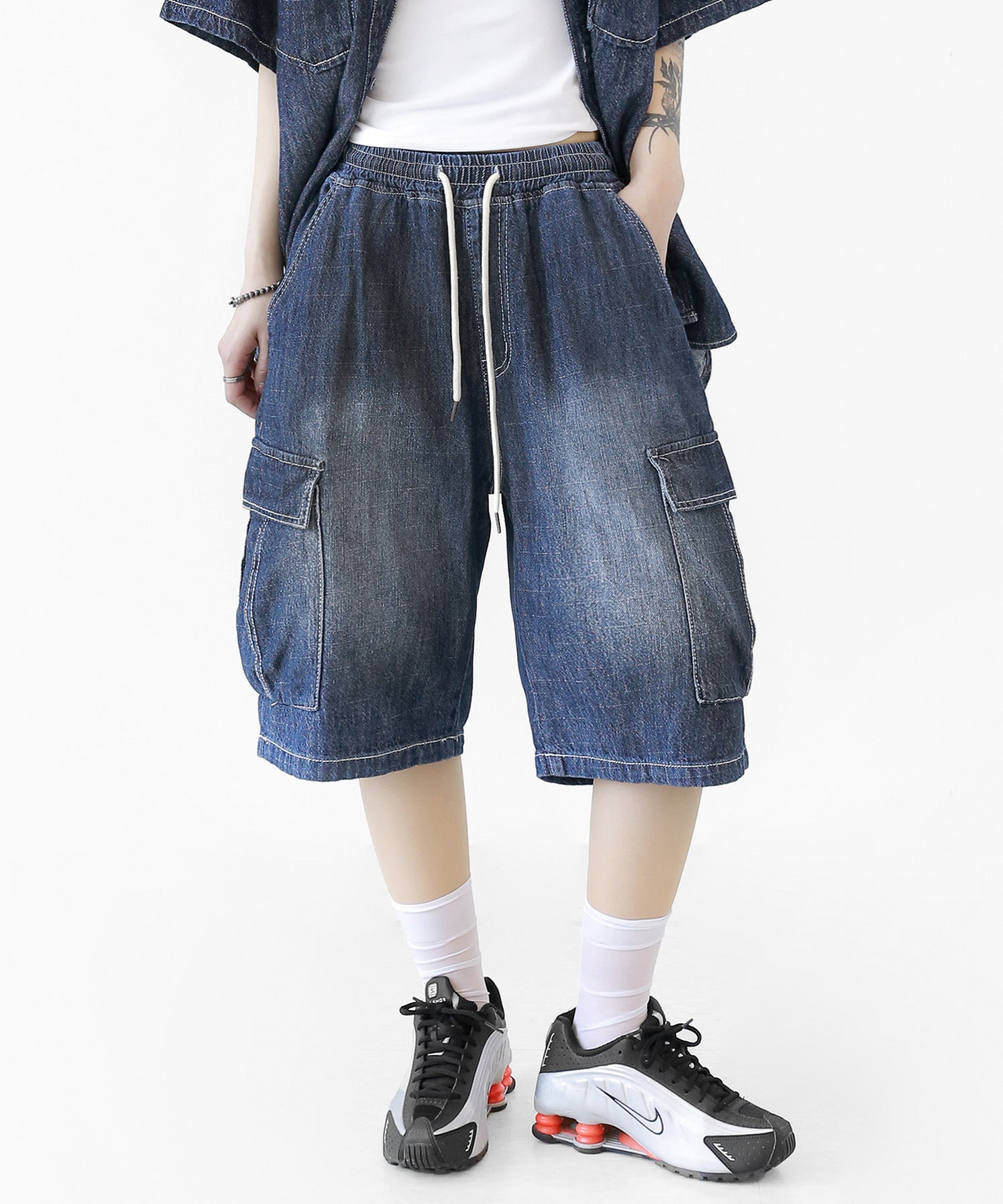 Retro Gradient Denim Bermuda Shorts