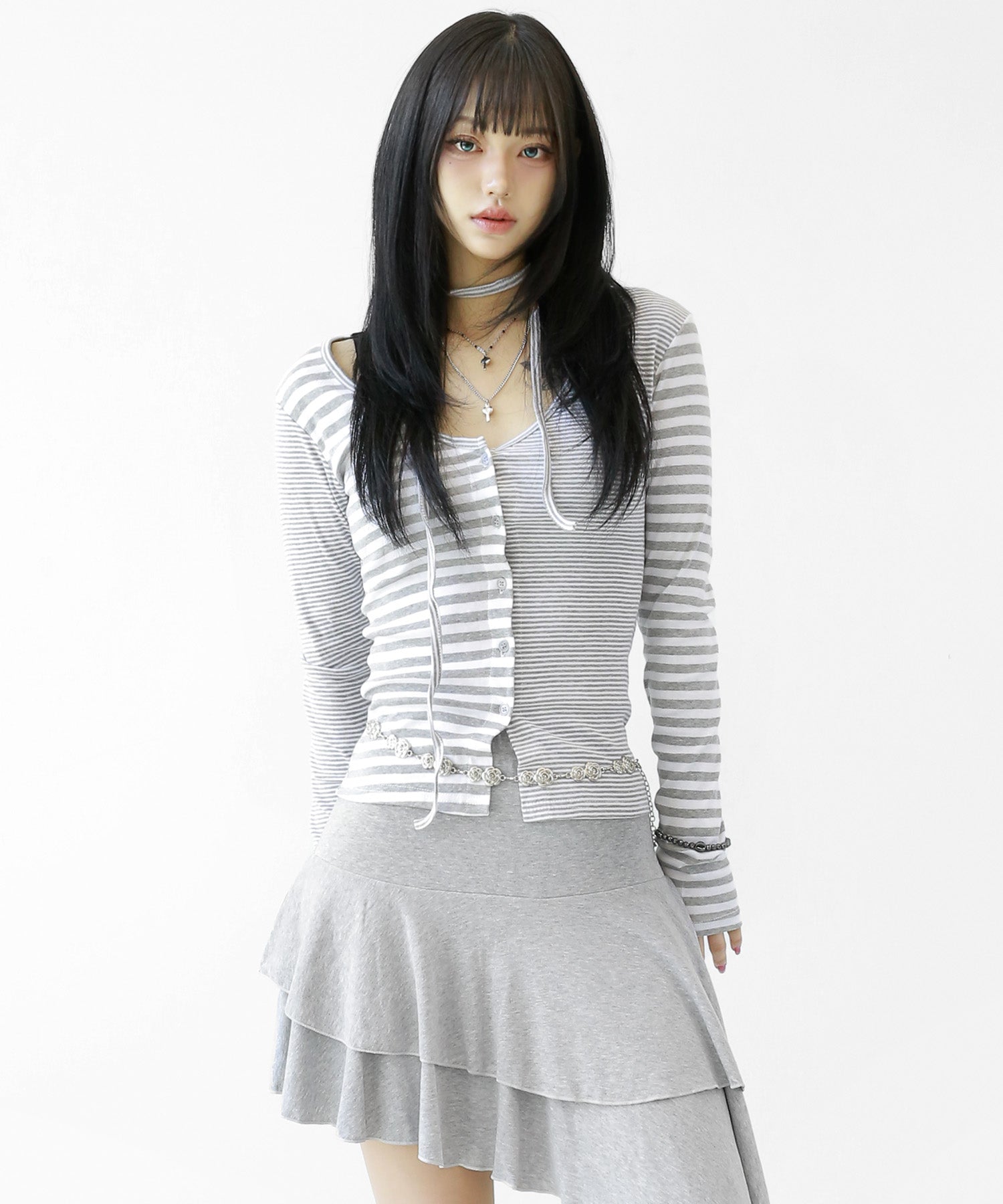 minsobi Asym Stripe Tie-Strap Top