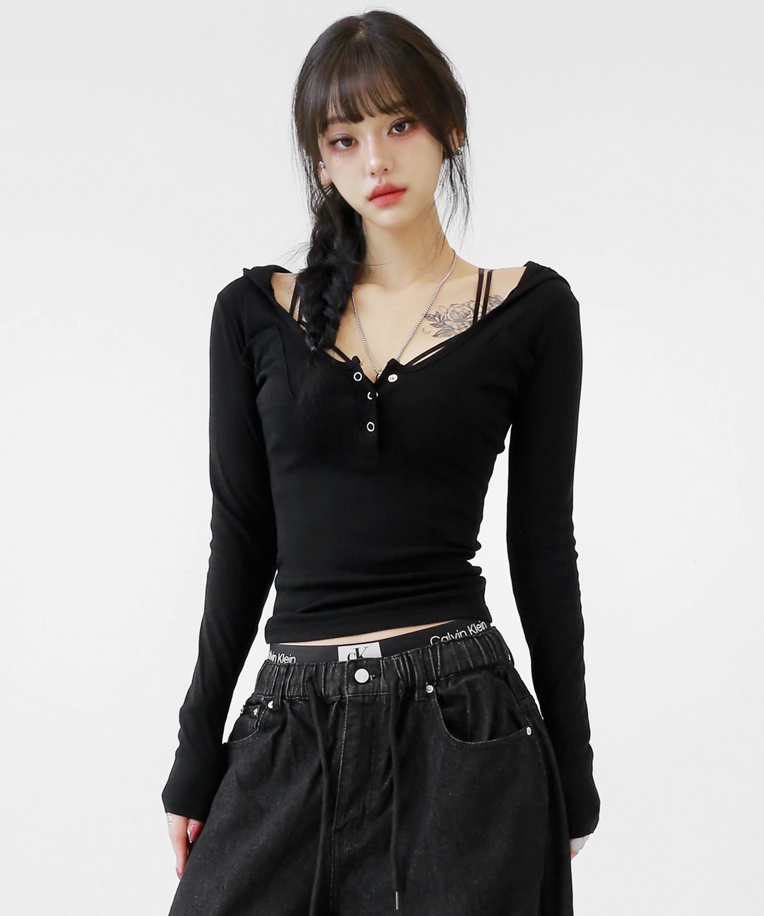 Deep Henry Neck Hoodie T-Shirt