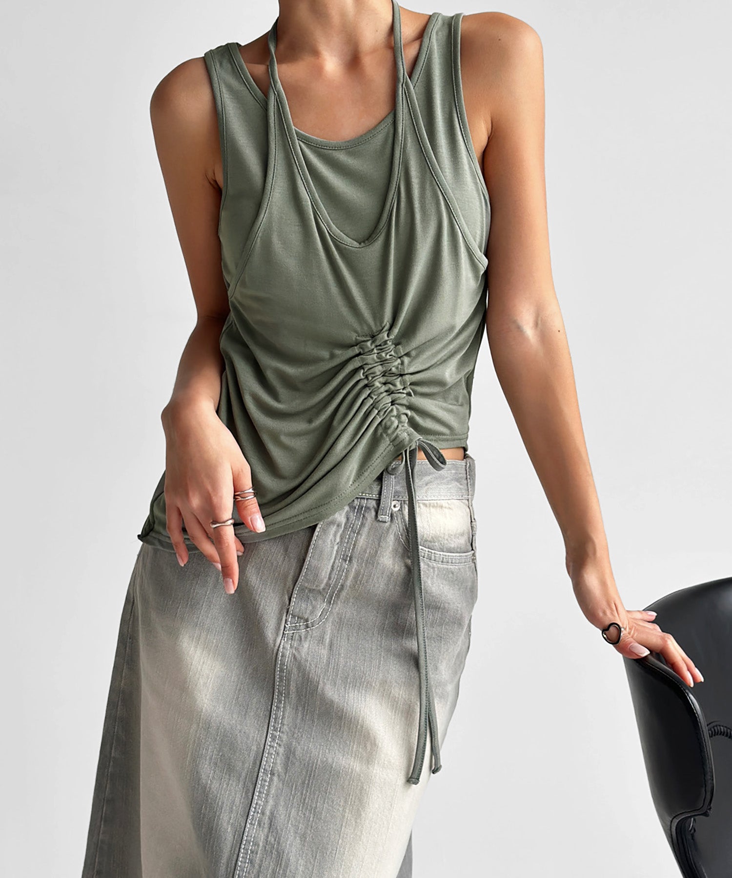 Layered Shirring Sleeveless Top