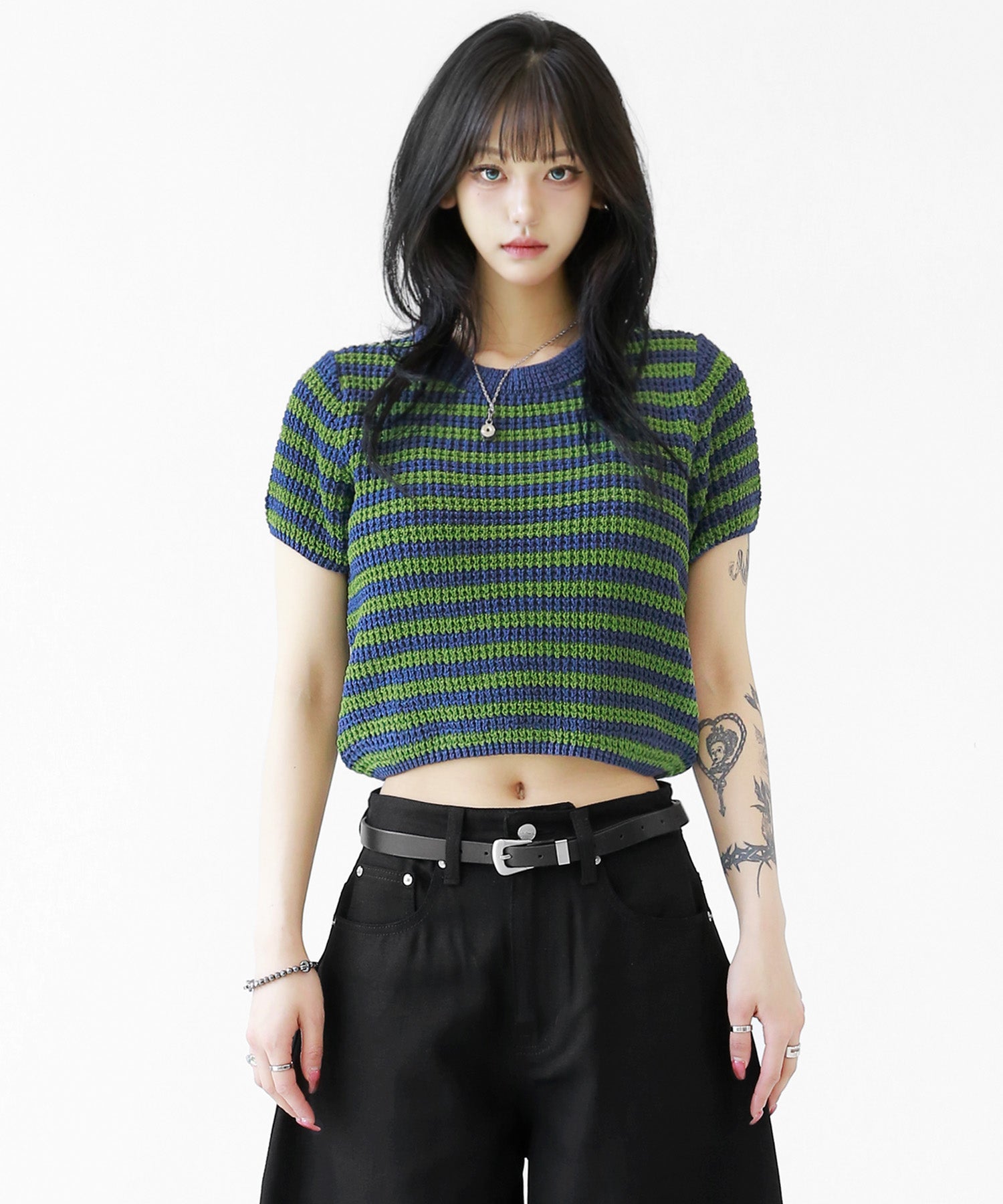 Button knit border T
