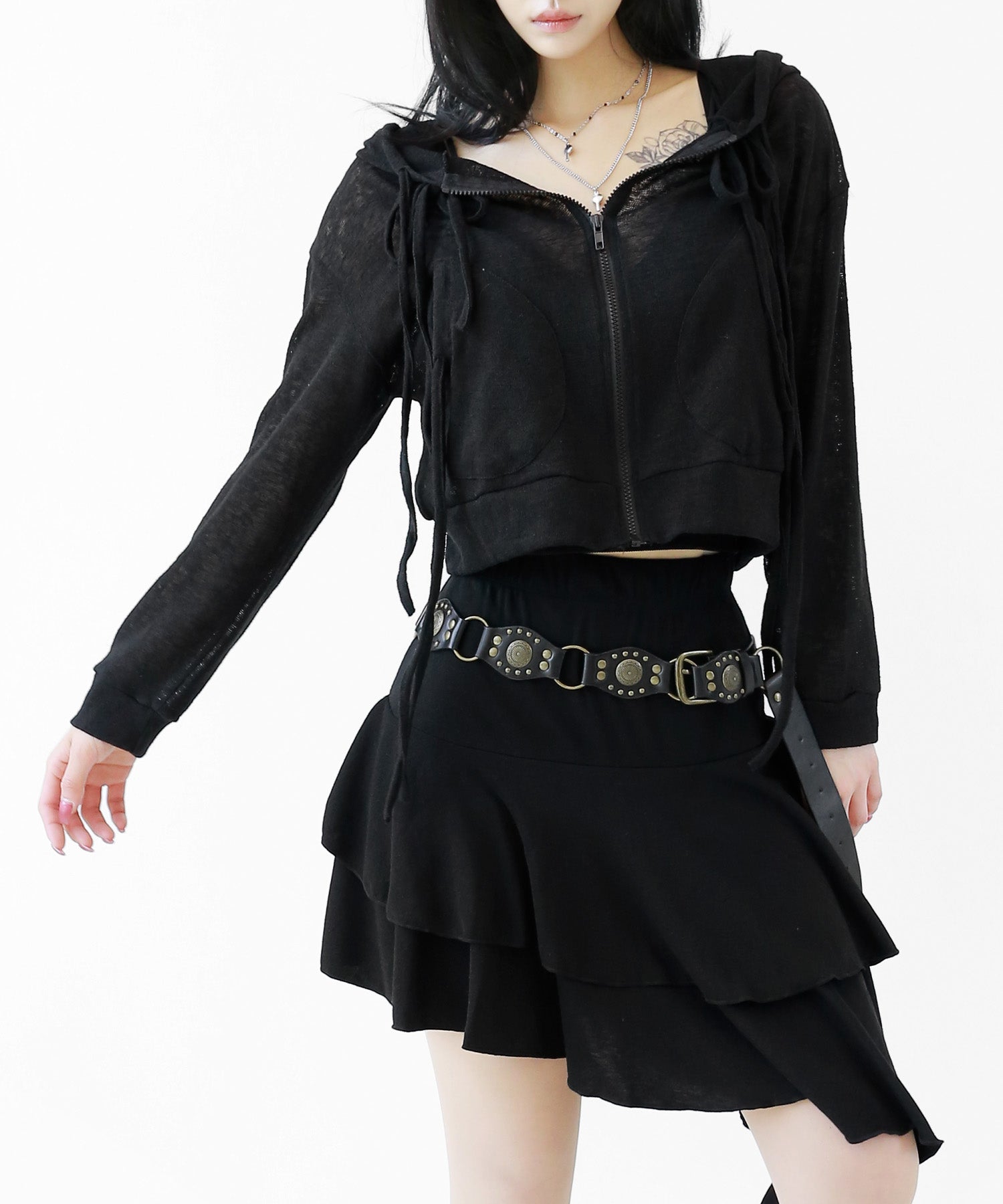 Sheer Linen Cropped Hoodie