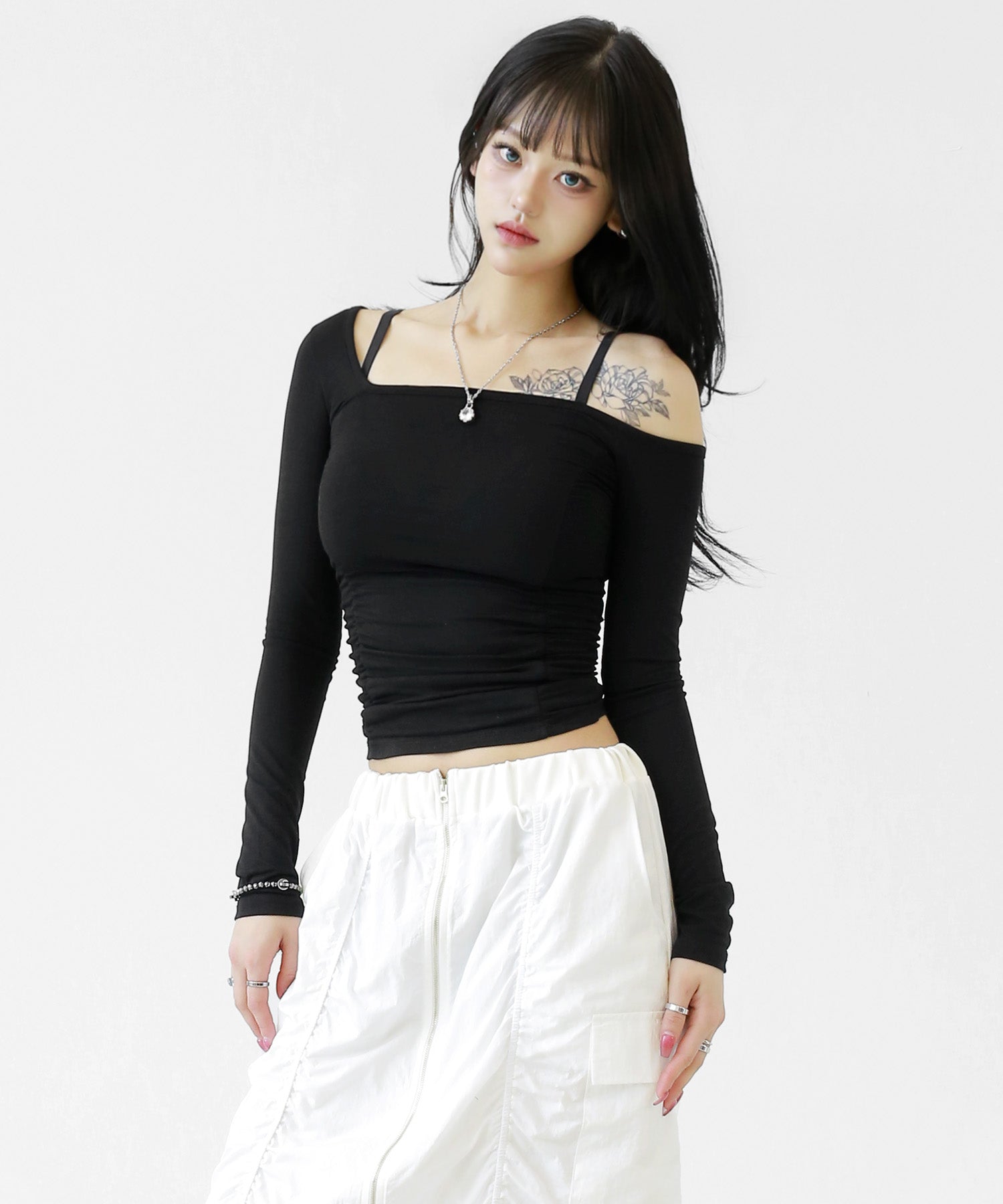Asymmetrical One Shoulder Shirred Crop Top
