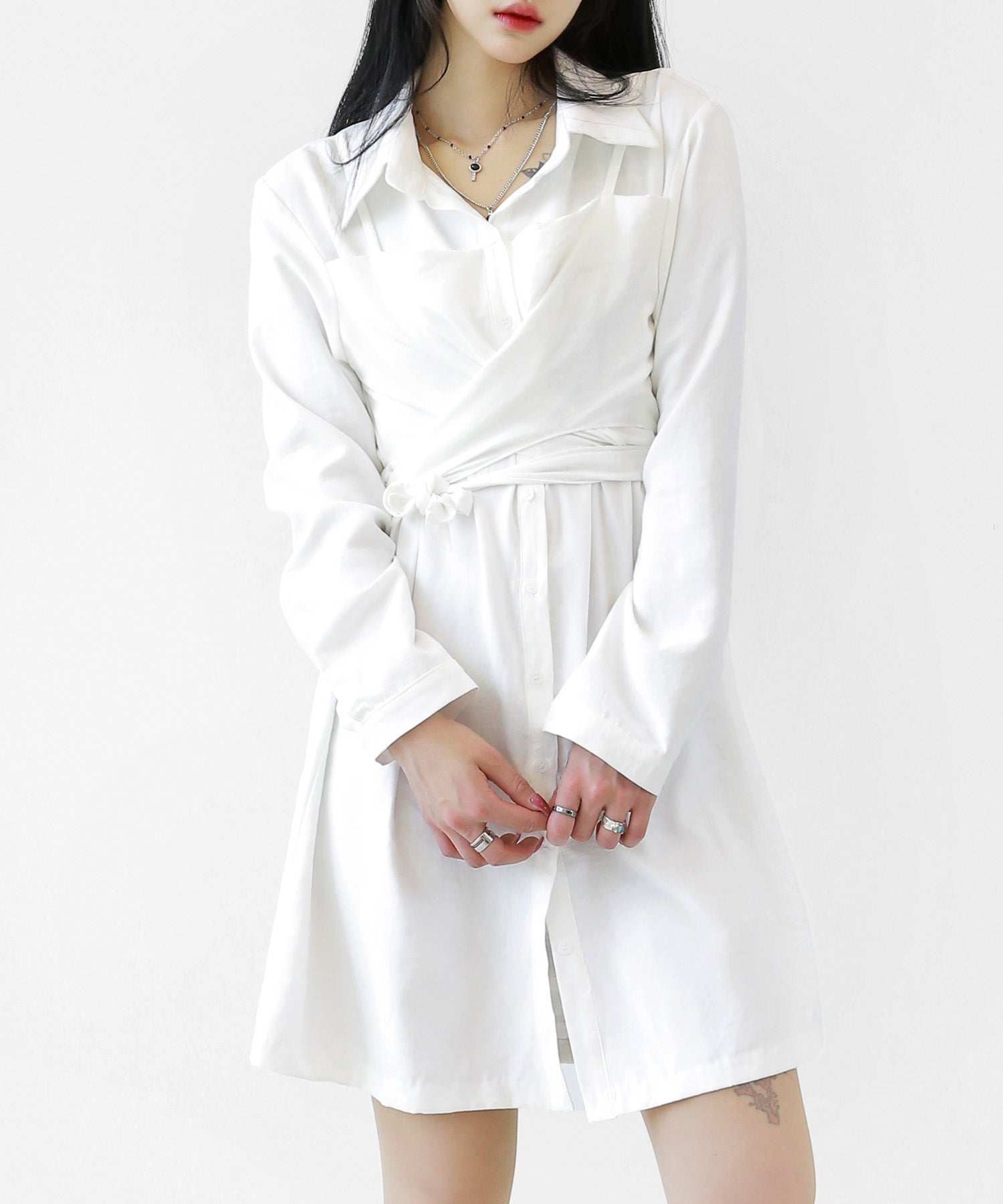 Layered Bustier Shirt Dress