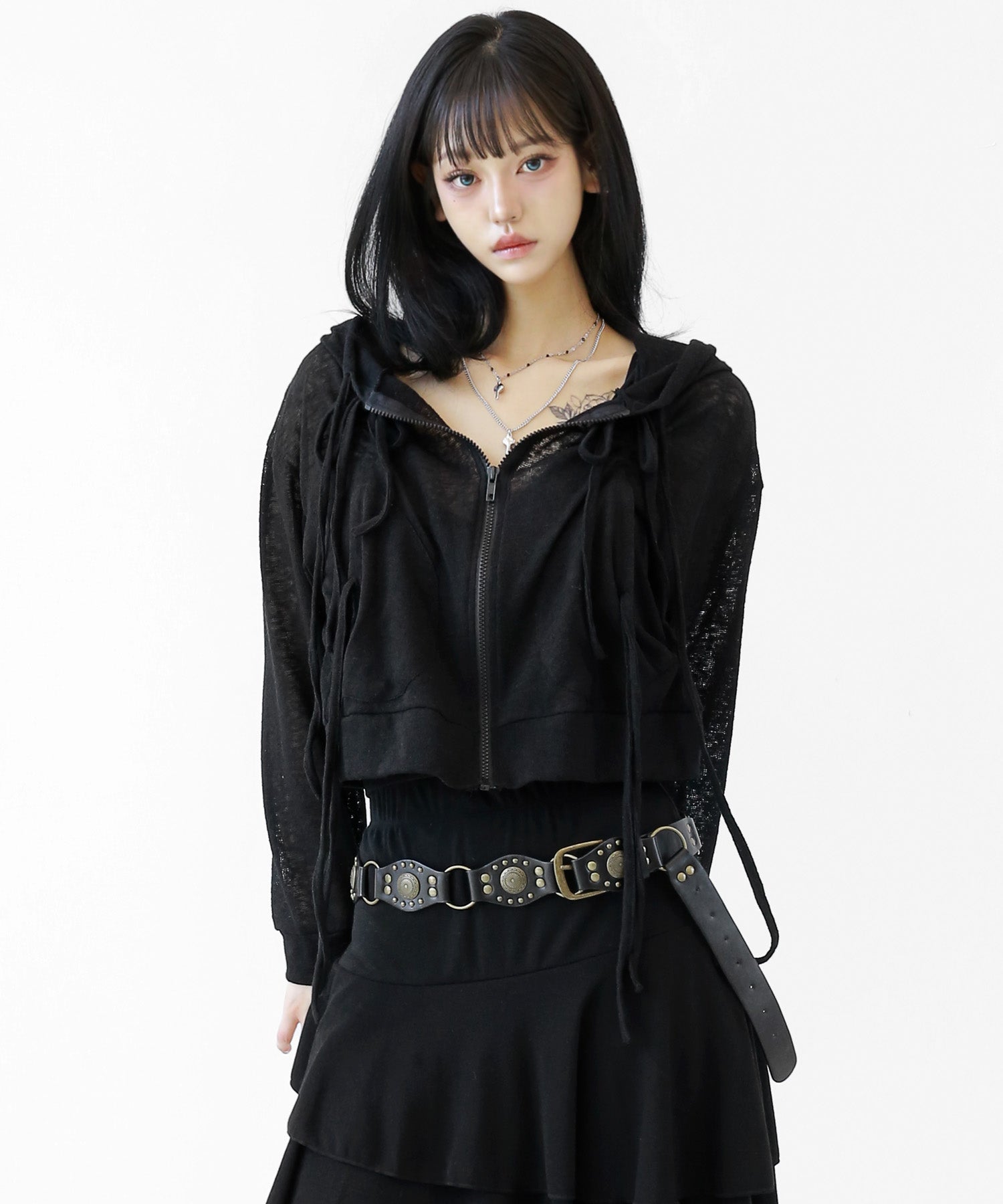 Sheer Linen Cropped Hoodie