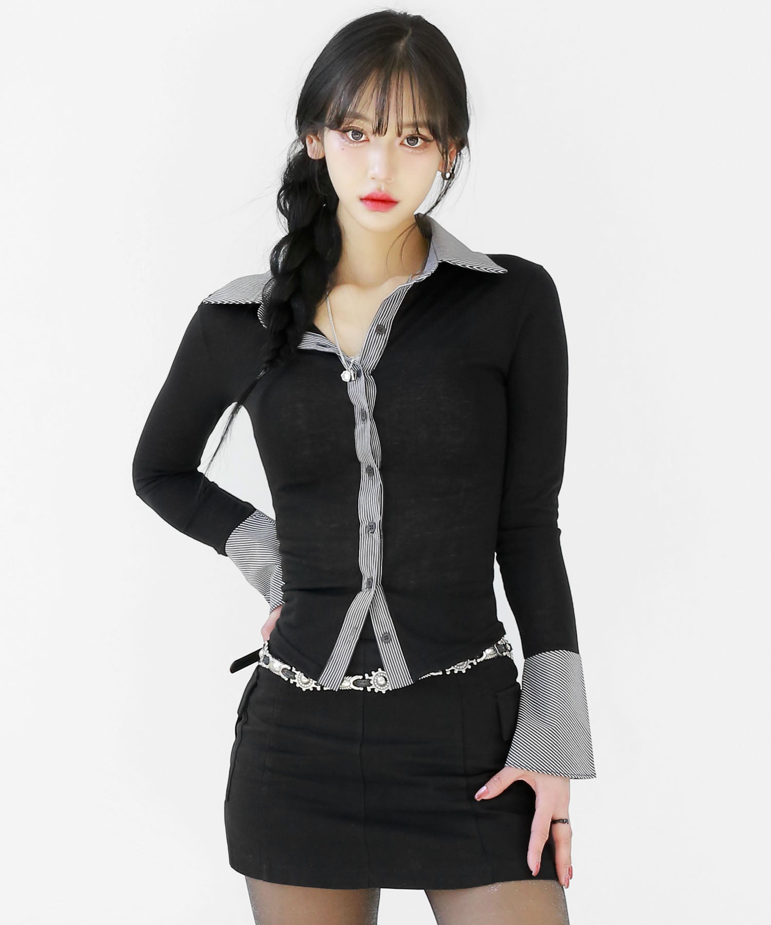 Color-Contrast Sheer Blouse